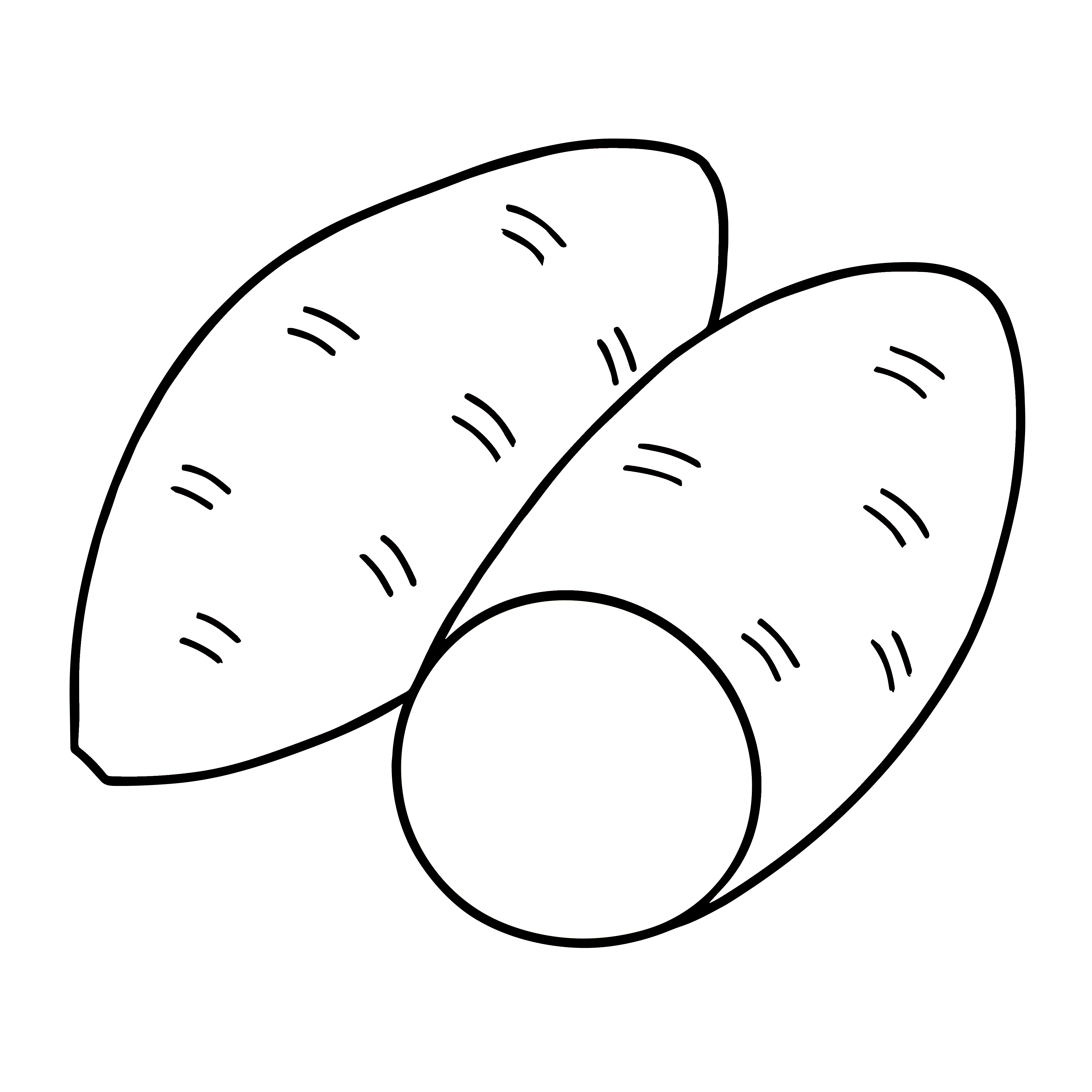 かわいいサツマイモ2のイラスト素材。簡単・無料で使える白黒(モノクロ)秋の野菜アイコン。
