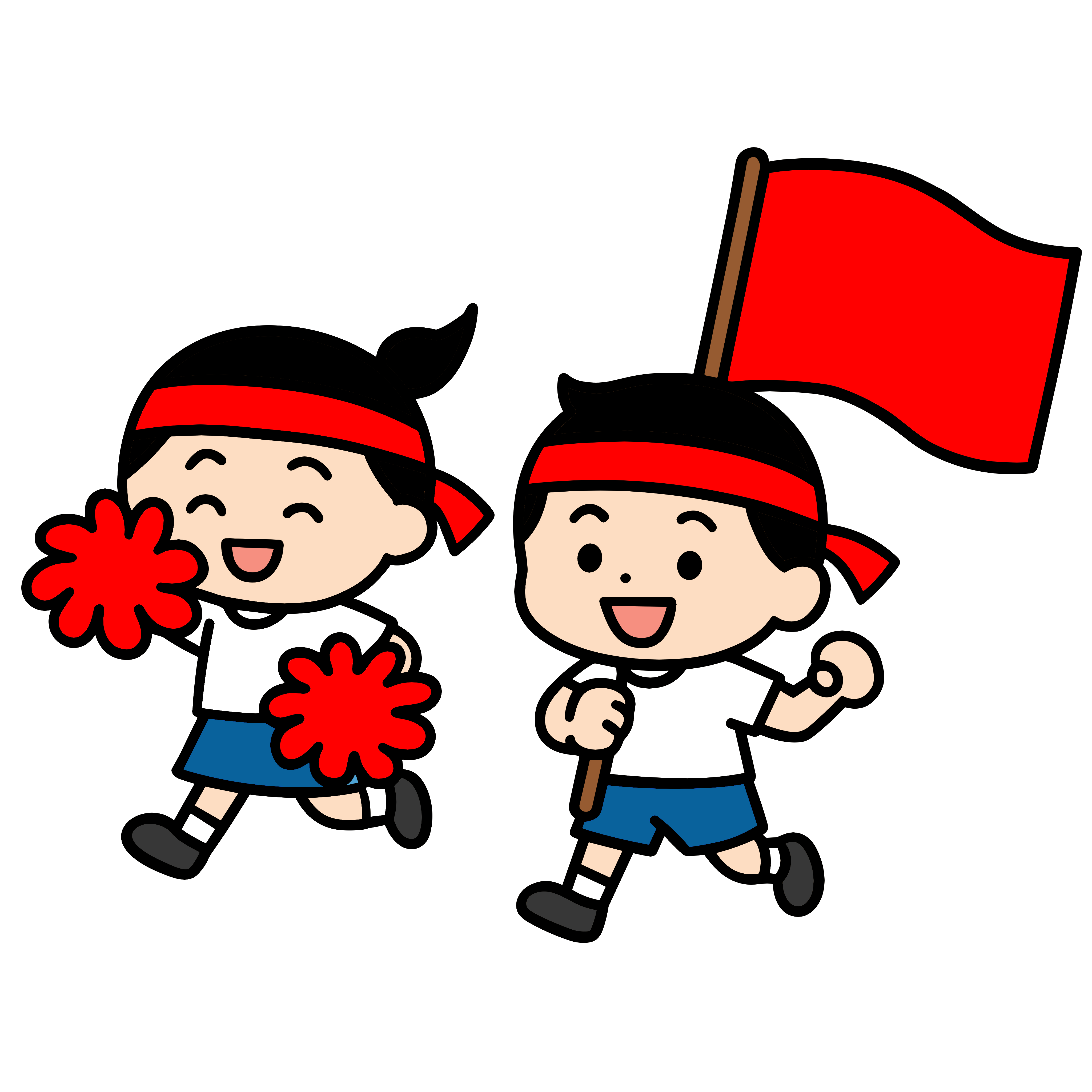 赤組応援の園児のイラスト無料ダウンロード（カラー）
