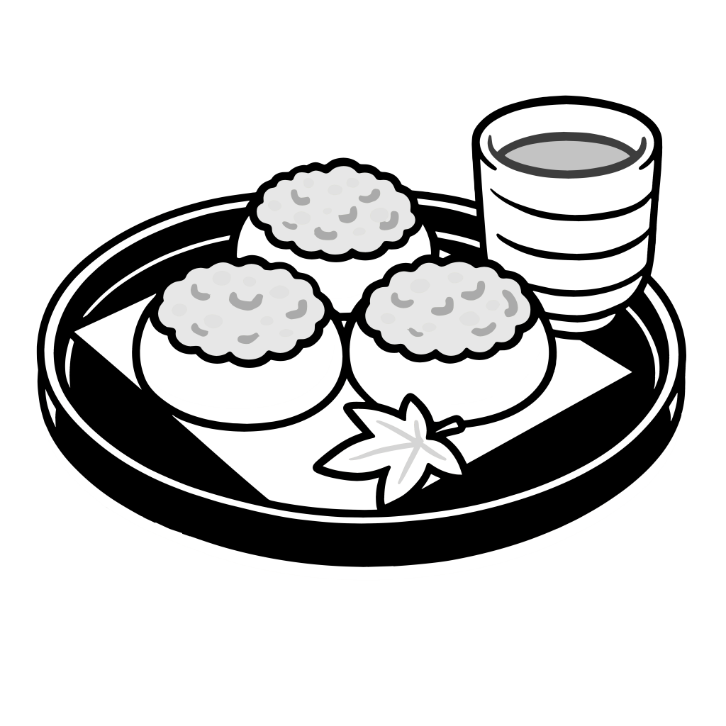 かわいいずんだ餅のイラスト。簡単で無料の白黒(モノクロ)素材。ダウンロードして使えるアイコンです。