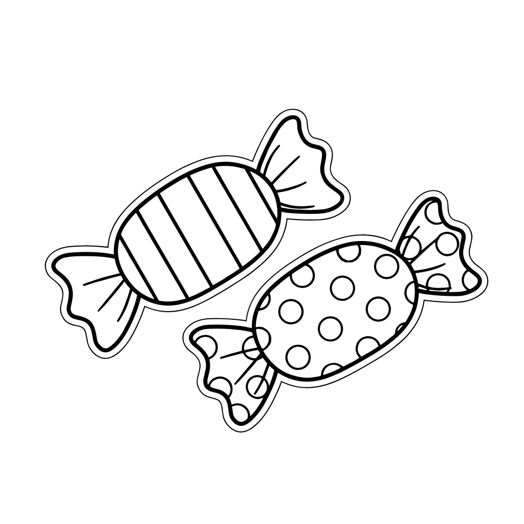 かわいいキャンディのイラスト。簡単で無料の白黒(モノクロ)素材。ダウンロードして使えるアイコンです。