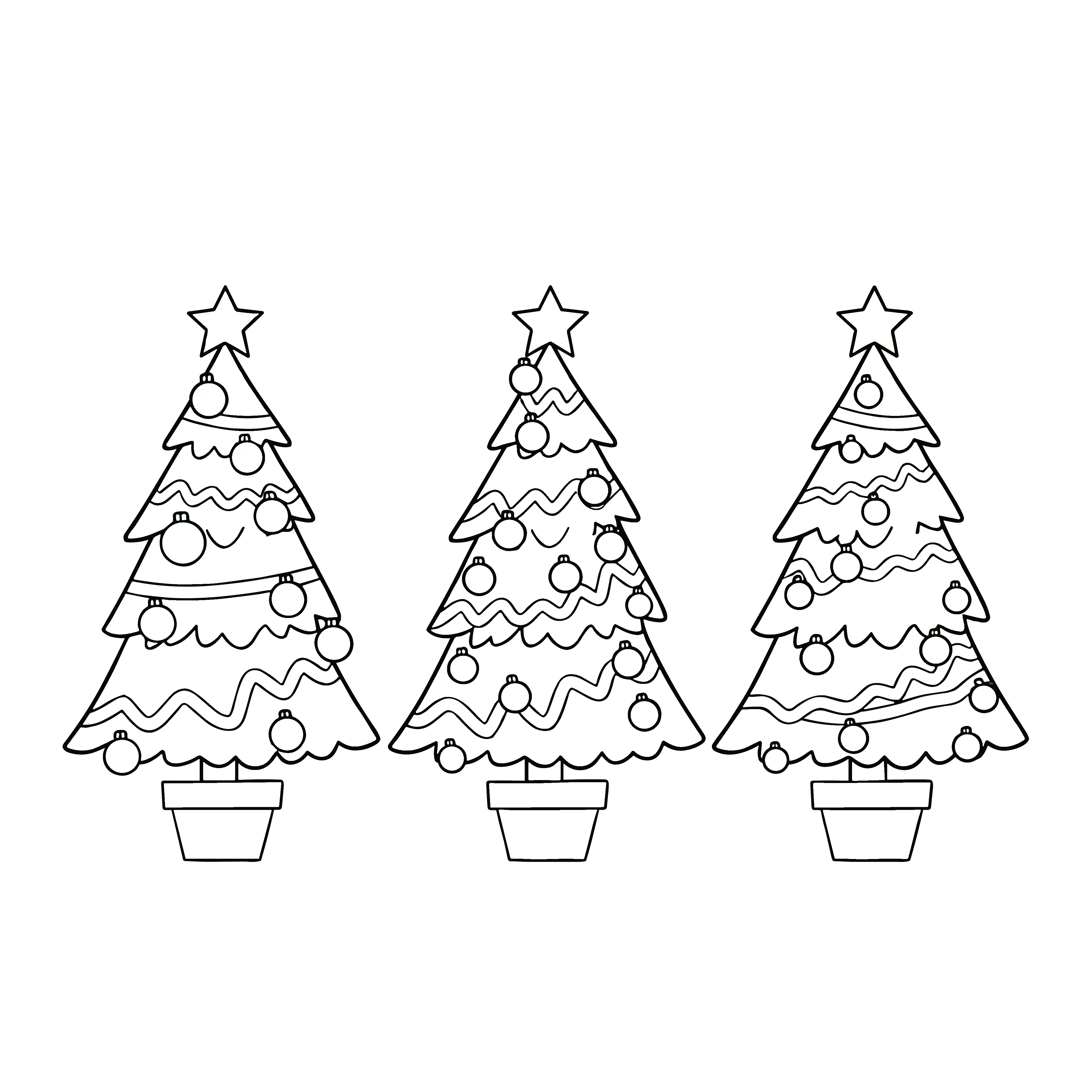 かわいいクリスマスツリーのイラスト。簡単で無料の白黒(モノクロ)素材。ダウンロードして使えるアイコンです。