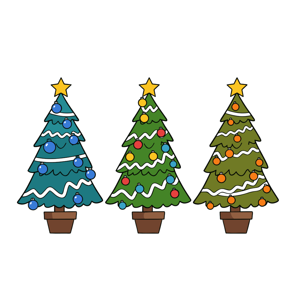 かわいいクリスマスツリーのイラスト素材。簡単・無料でダウンロードできるアイコンタイプのフリー素材です。