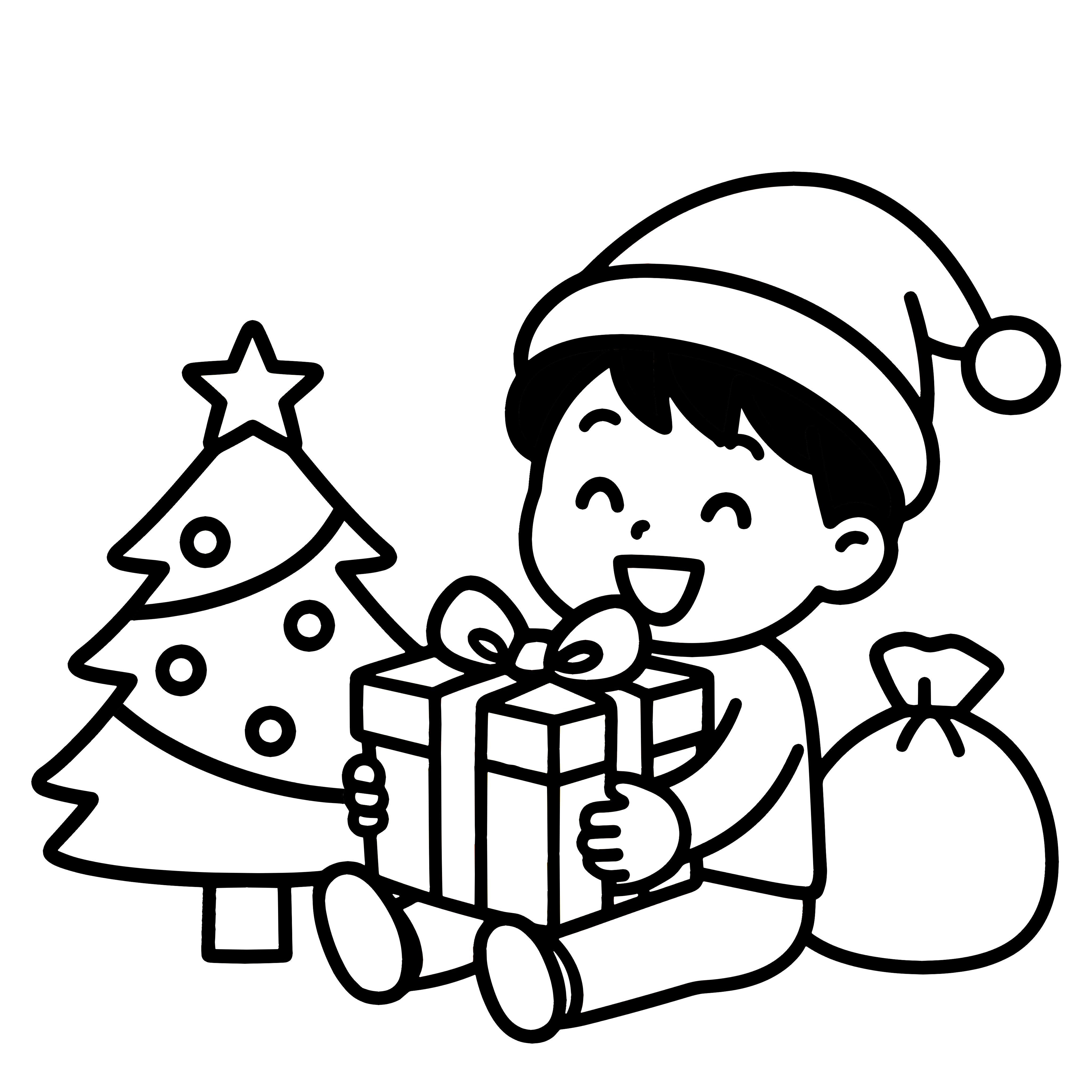 かわいいこどものクリスマスイラスト。簡単で無料の白黒(モノクロ)素材。ダウンロードして使えるアイコンです。