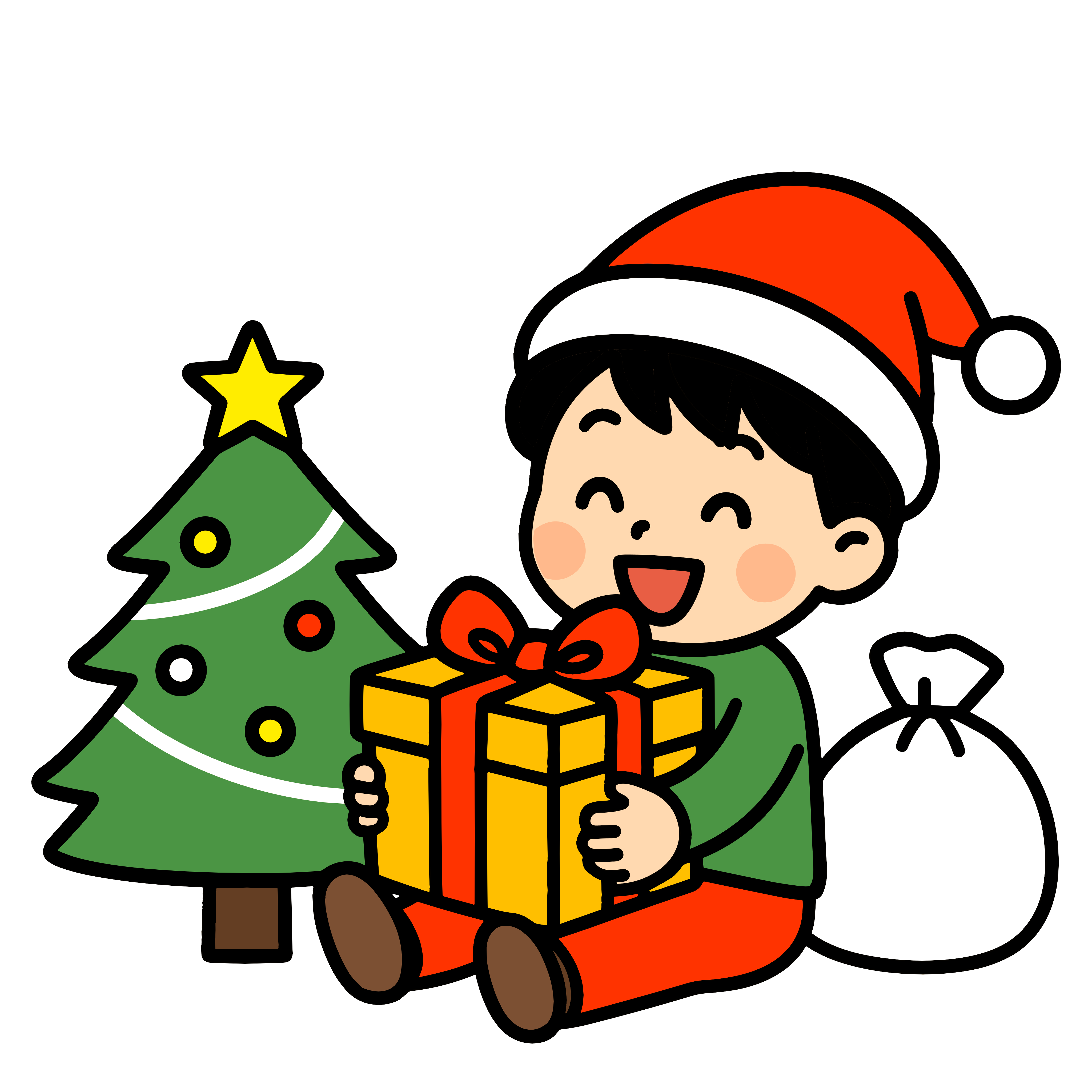 かわいいこどものクリスマスイラスト。簡単で無料の背景透過素材。ダウンロードしてアイコンにも使えます。