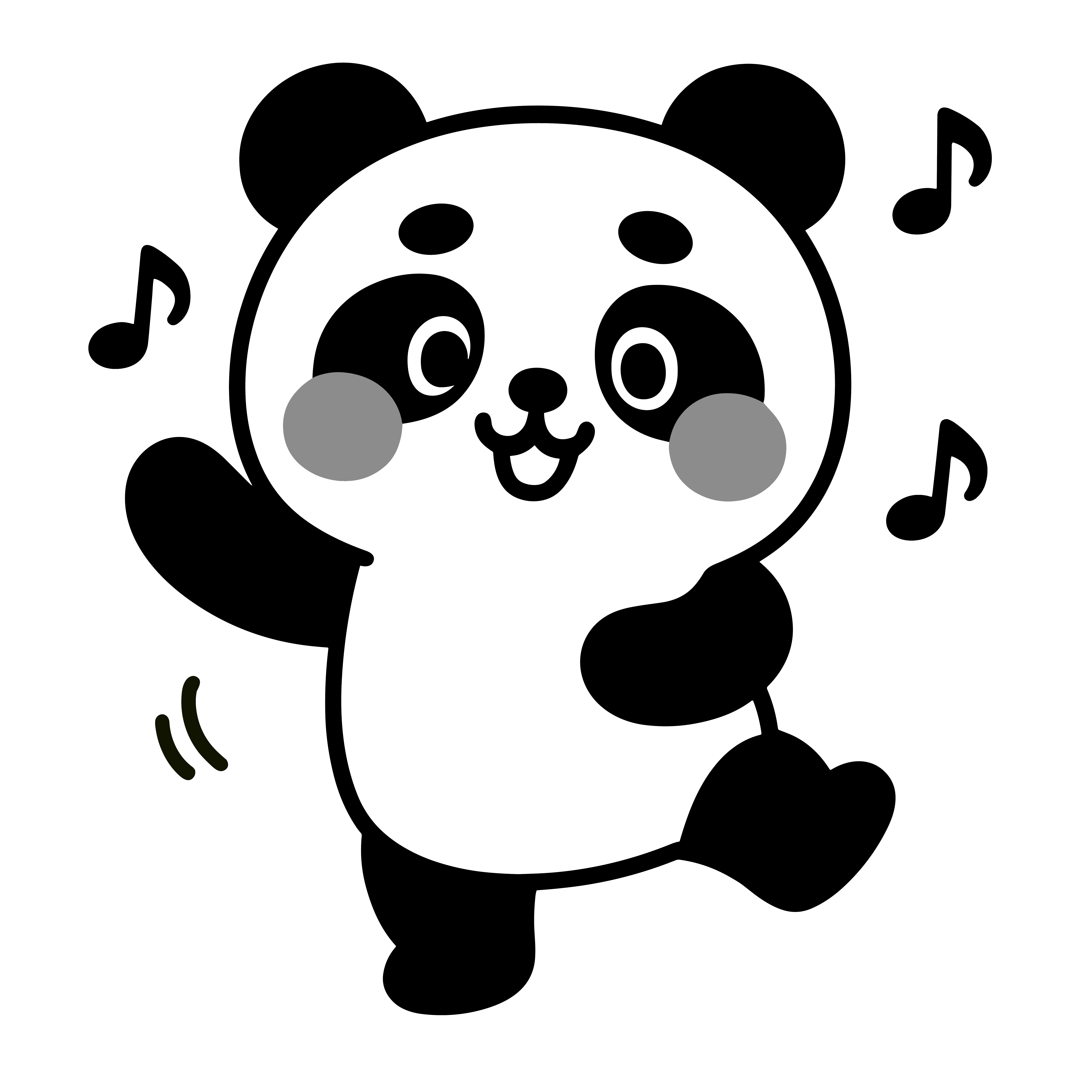 ダンスするかわいいパンダのイラスト。簡単で無料の白黒(モノクロ)素材。ダウンロードして使えるアイコンです。