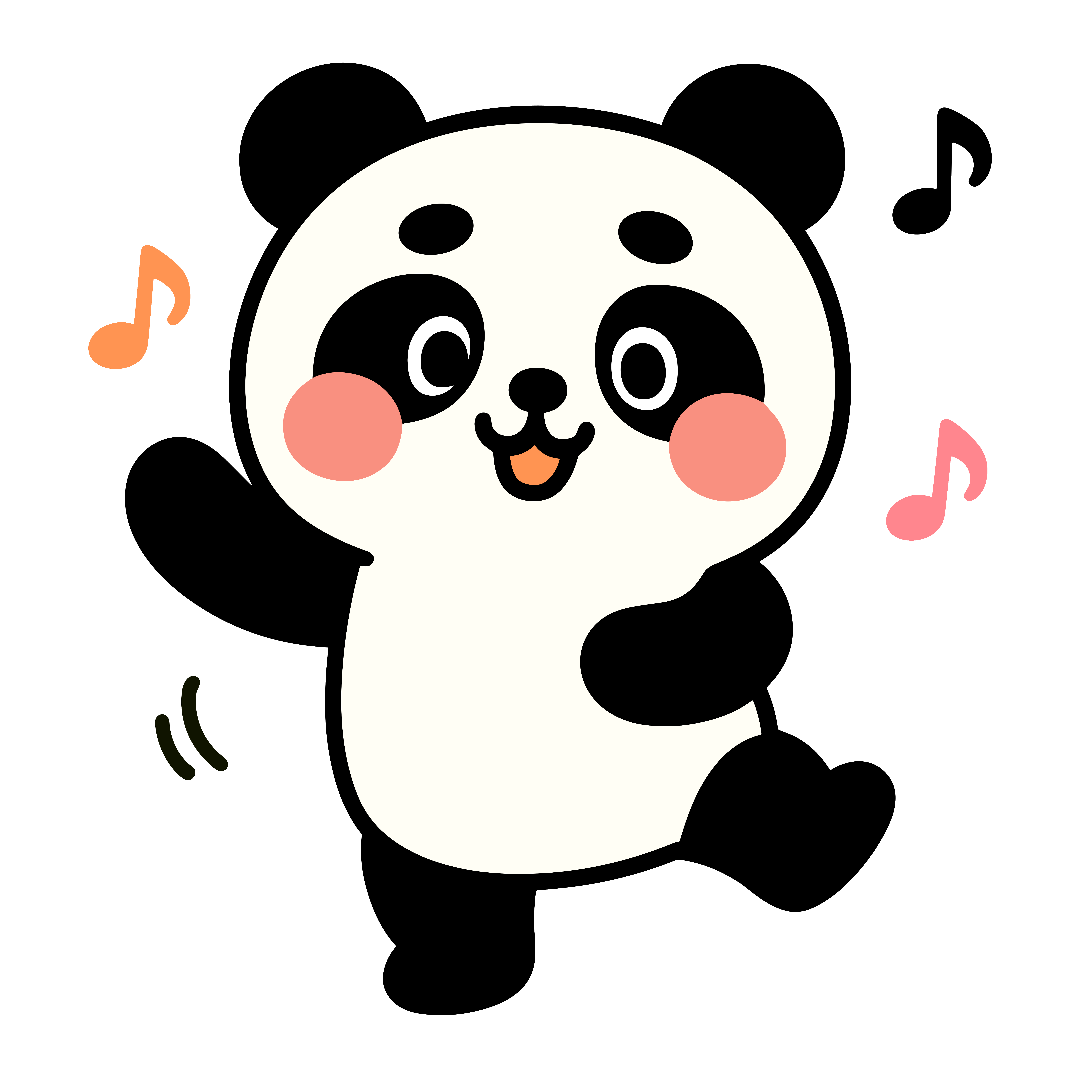 ダンスするかわいいパンダのイラスト。簡単で無料の背景透過素材。ダウンロードしてアイコンにも使えます。