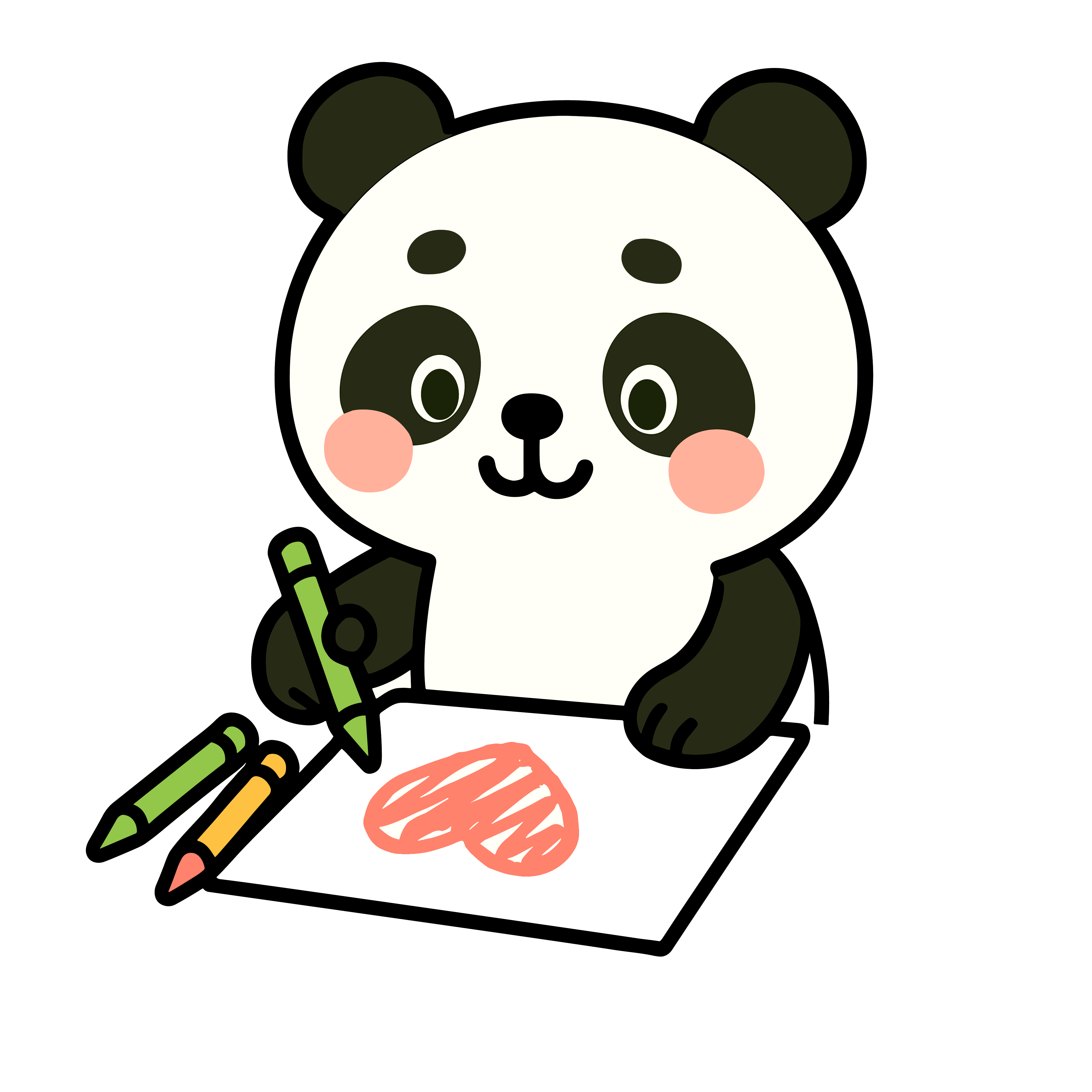 お絵描きをするかわいいパンダのイラスト。簡単で無料のフリー素材。アイコンやダウンロード用途におすすめです。