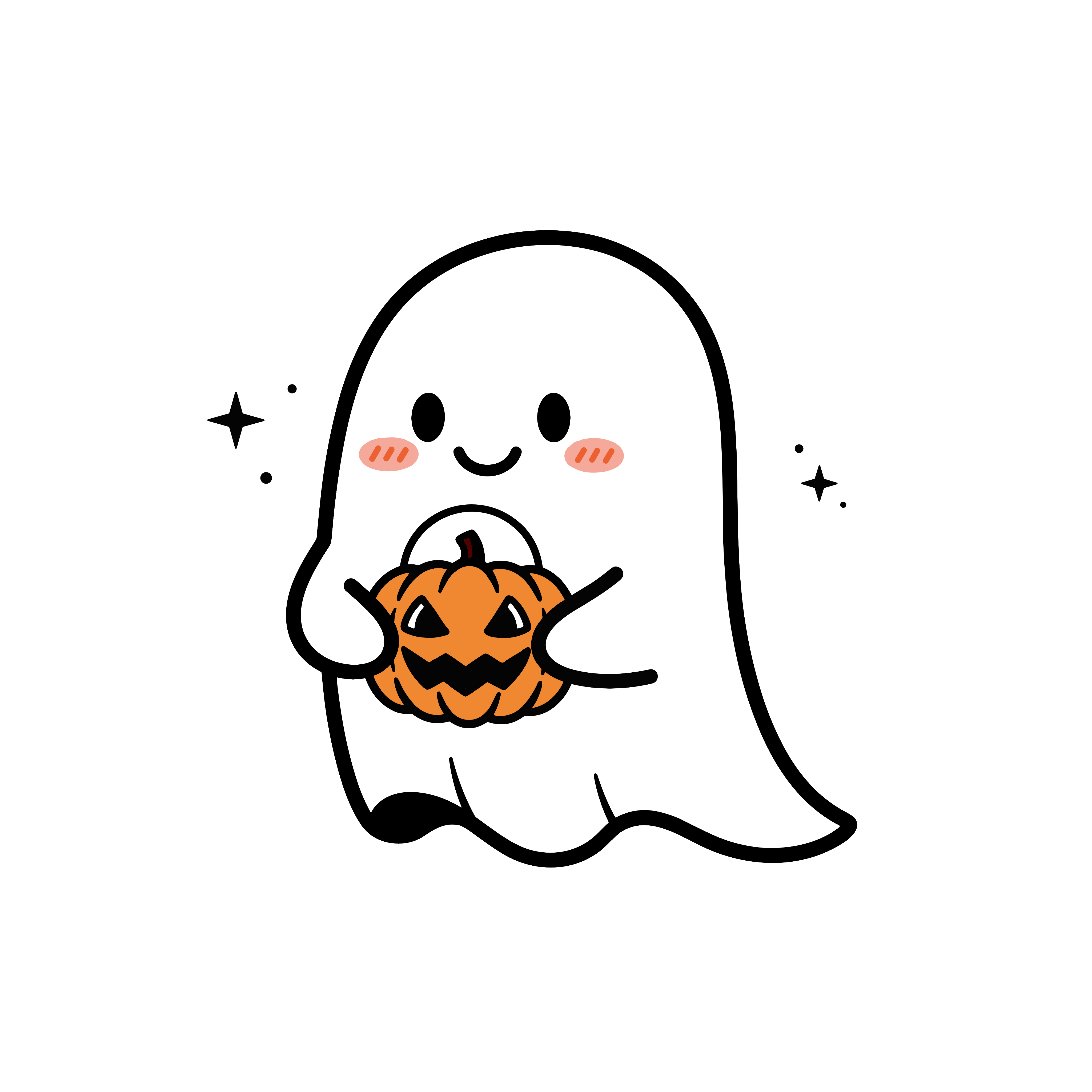 かわいいおばけとかぼちゃのイラスト。簡単で無料のフリー素材。アイコンやダウンロード用途におすすめです。