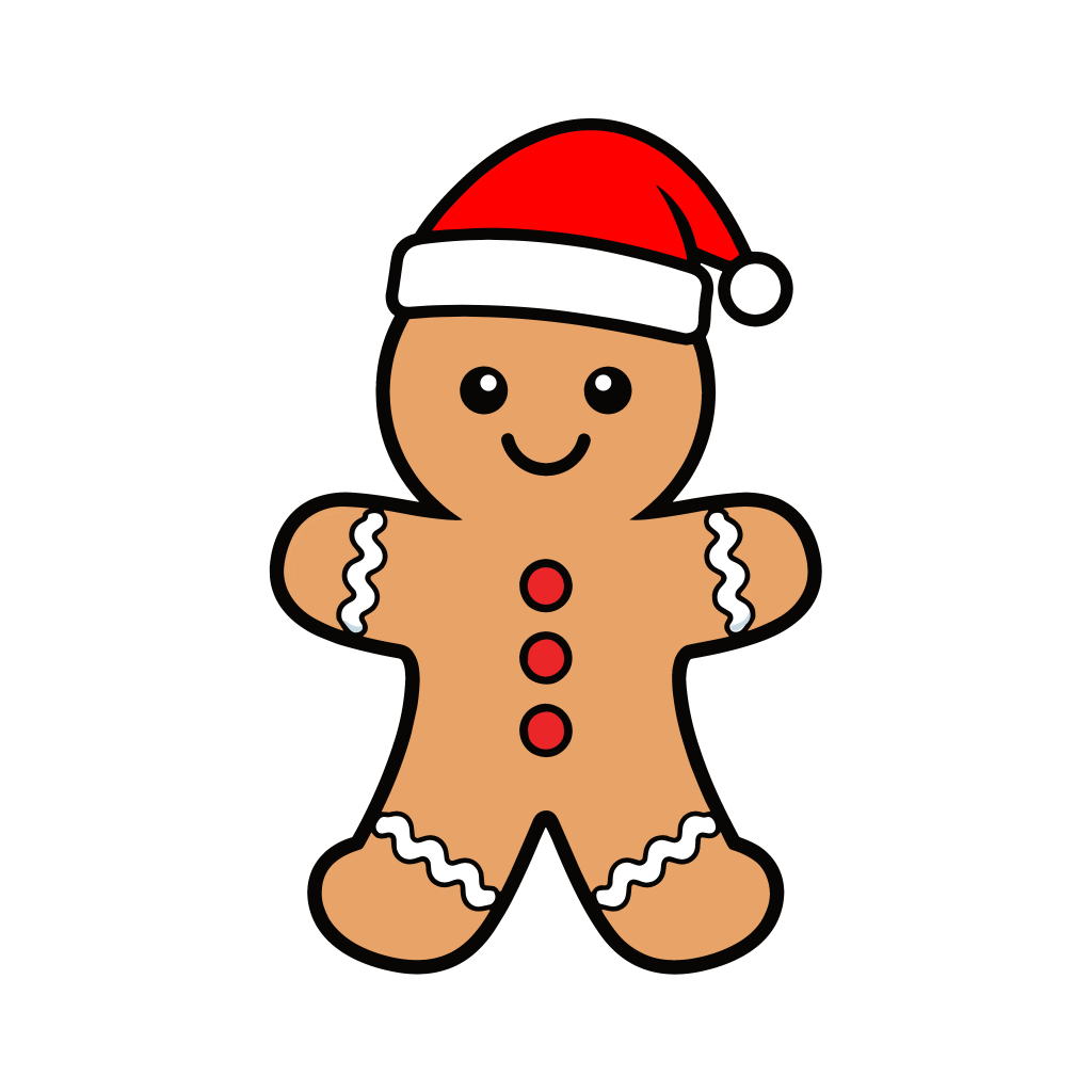 かわいいジンジャーブレッドマンのイラスト。簡単で無料の背景透過素材。ダウンロードしてアイコンにも使えます。
