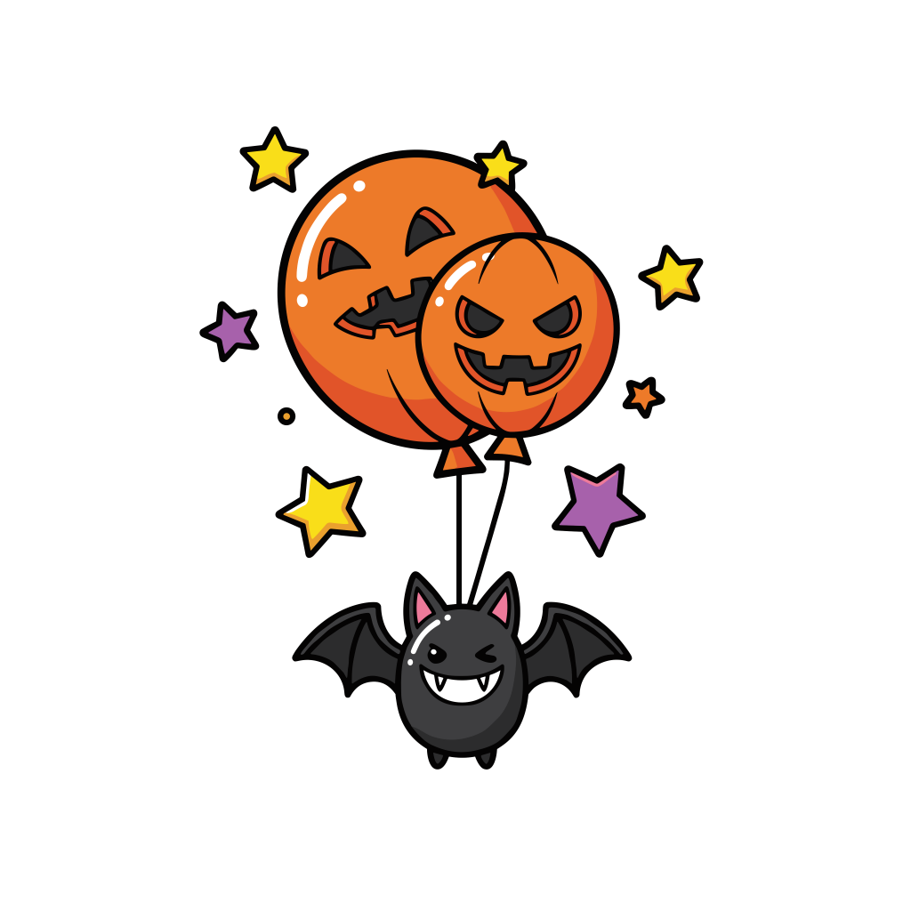 かわいいハロウィン風船のイラスト。簡単で無料のフリー素材。アイコンやダウンロード用途におすすめです。