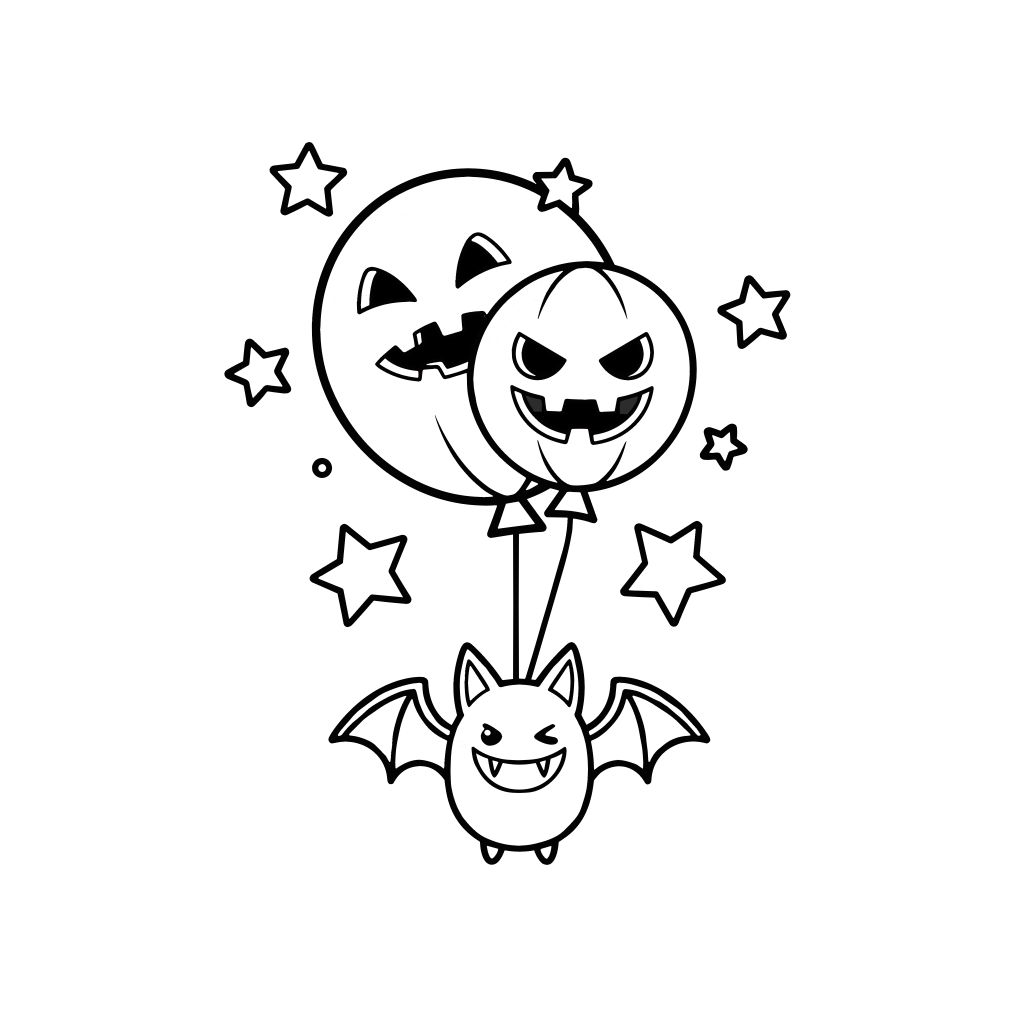 かわいいハロウィン風船のイラスト。簡単で無料の白黒(モノクロ)素材。ダウンロードして使えるアイコンです。