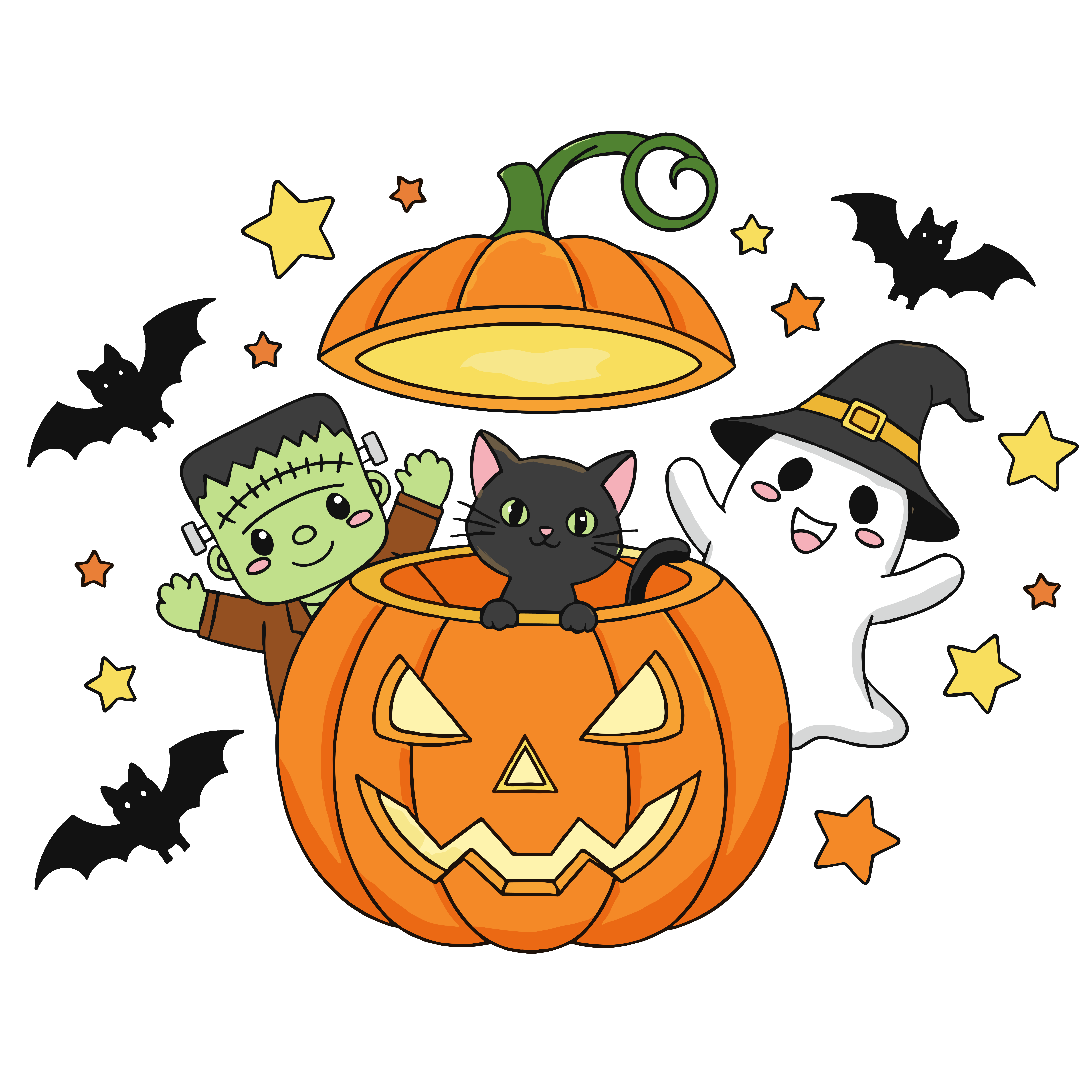 かわいいハロウィンのイラスト。簡単で無料の背景透過素材。ダウンロードしてアイコンにも使えます。