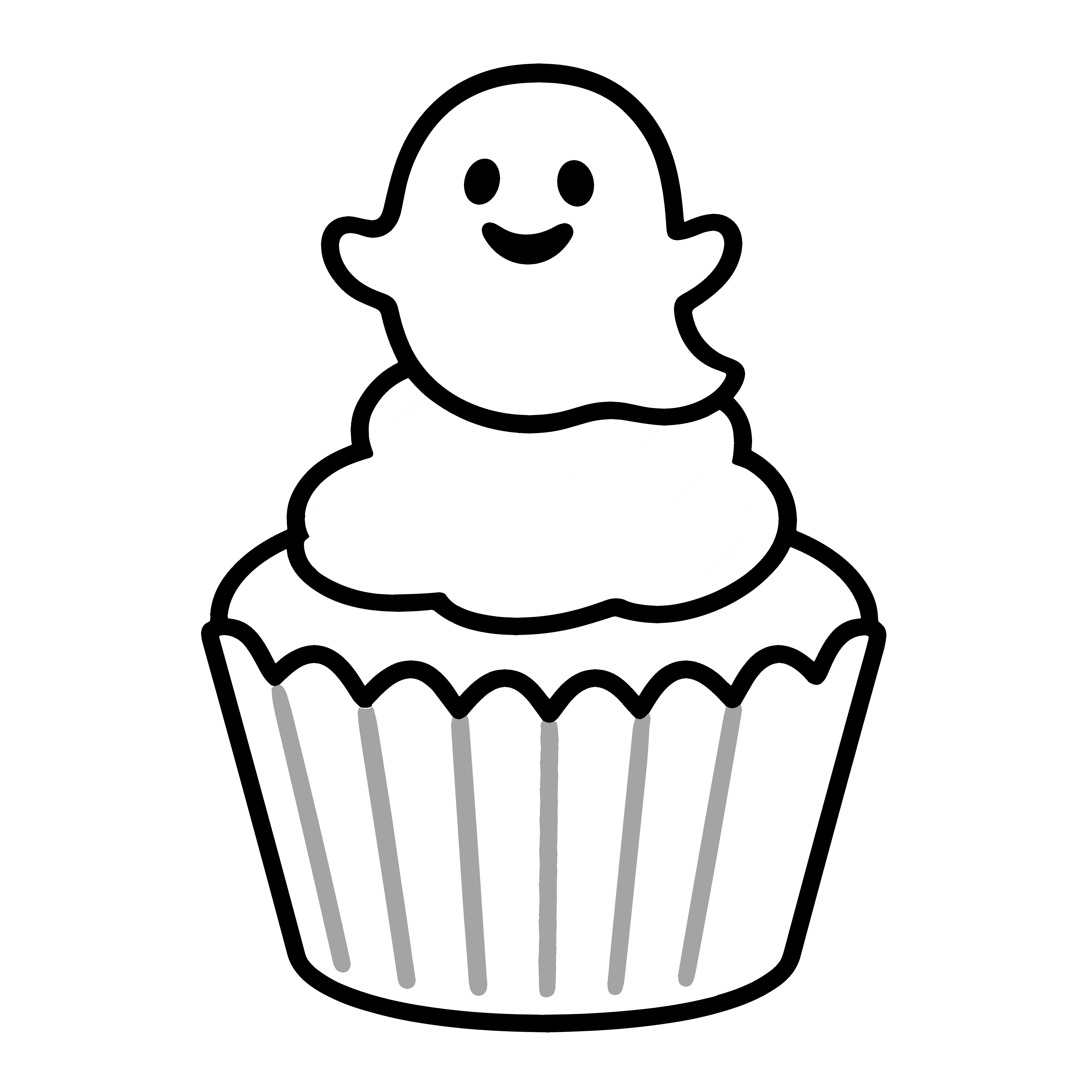 かわいいハロウィンカップケーキのイラスト。簡単で無料の白黒(モノクロ)素材。ダウンロードして使えるアイコンです。