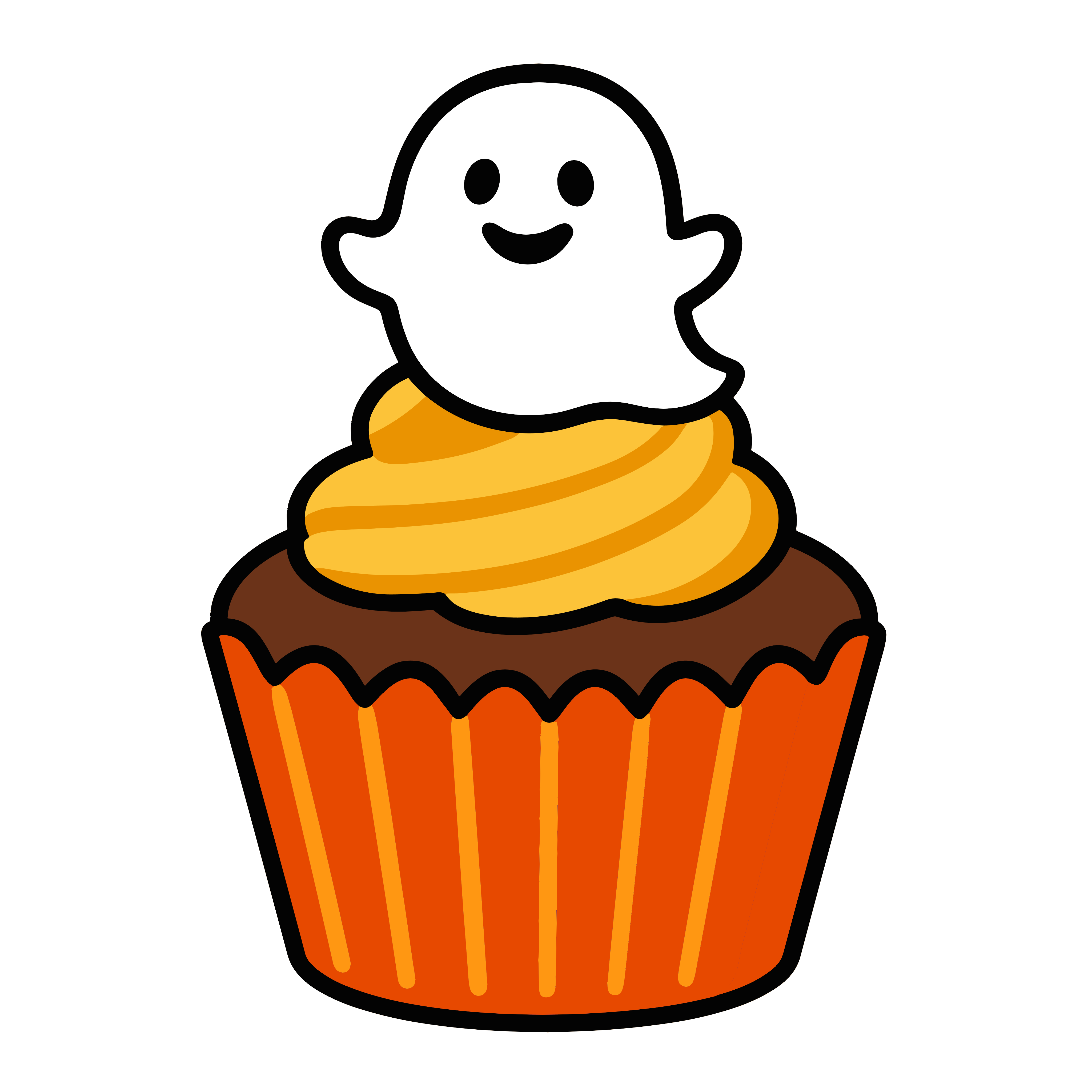 かわいいハロウィンカップケーキのイラスト。簡単で無料の背景透過素材。ダウンロードしてアイコンにも使えます。