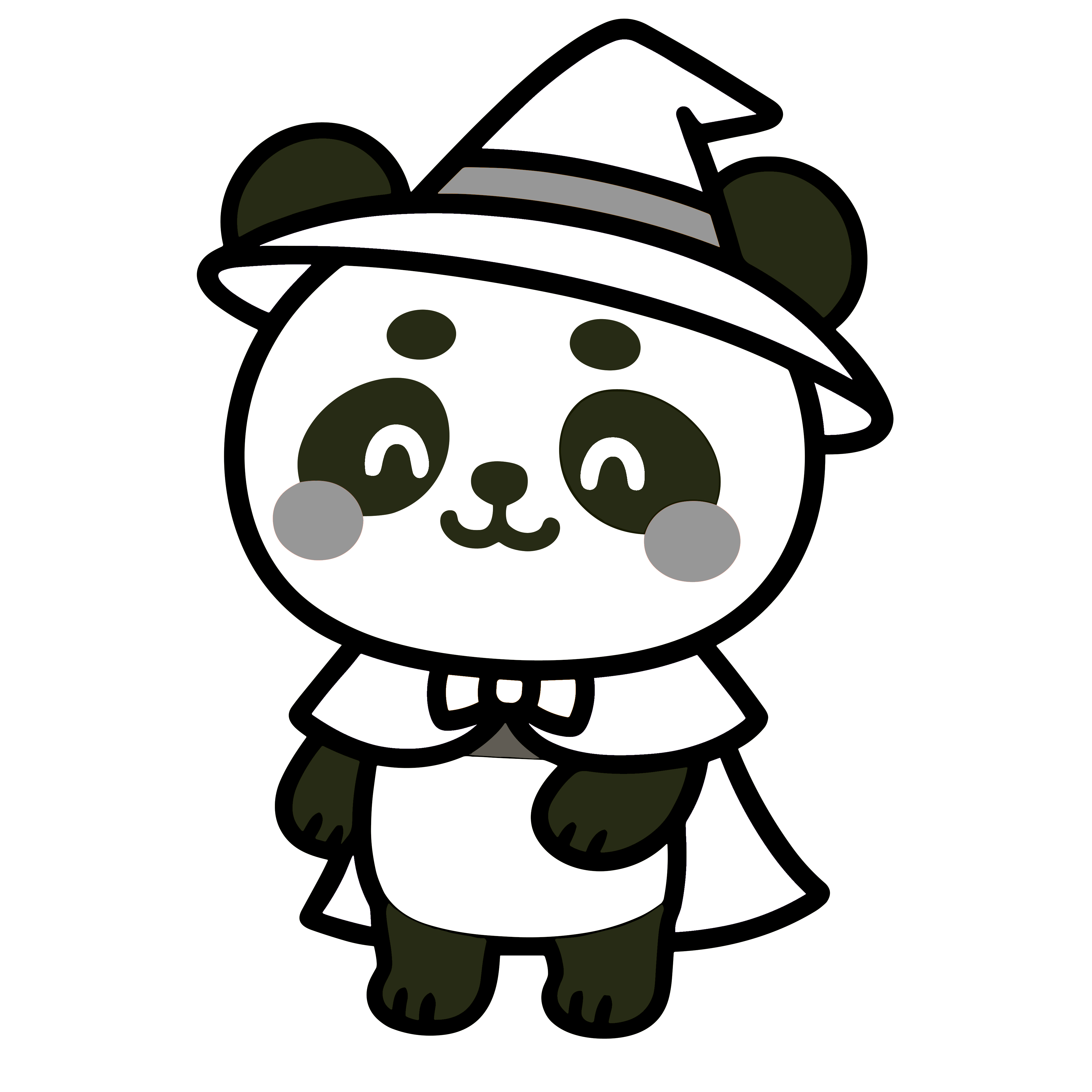 ハロウィン衣装を着たかわいいパンダのイラスト。簡単で無料の白黒(モノクロ)素材。ダウンロードして使えるアイコンです。