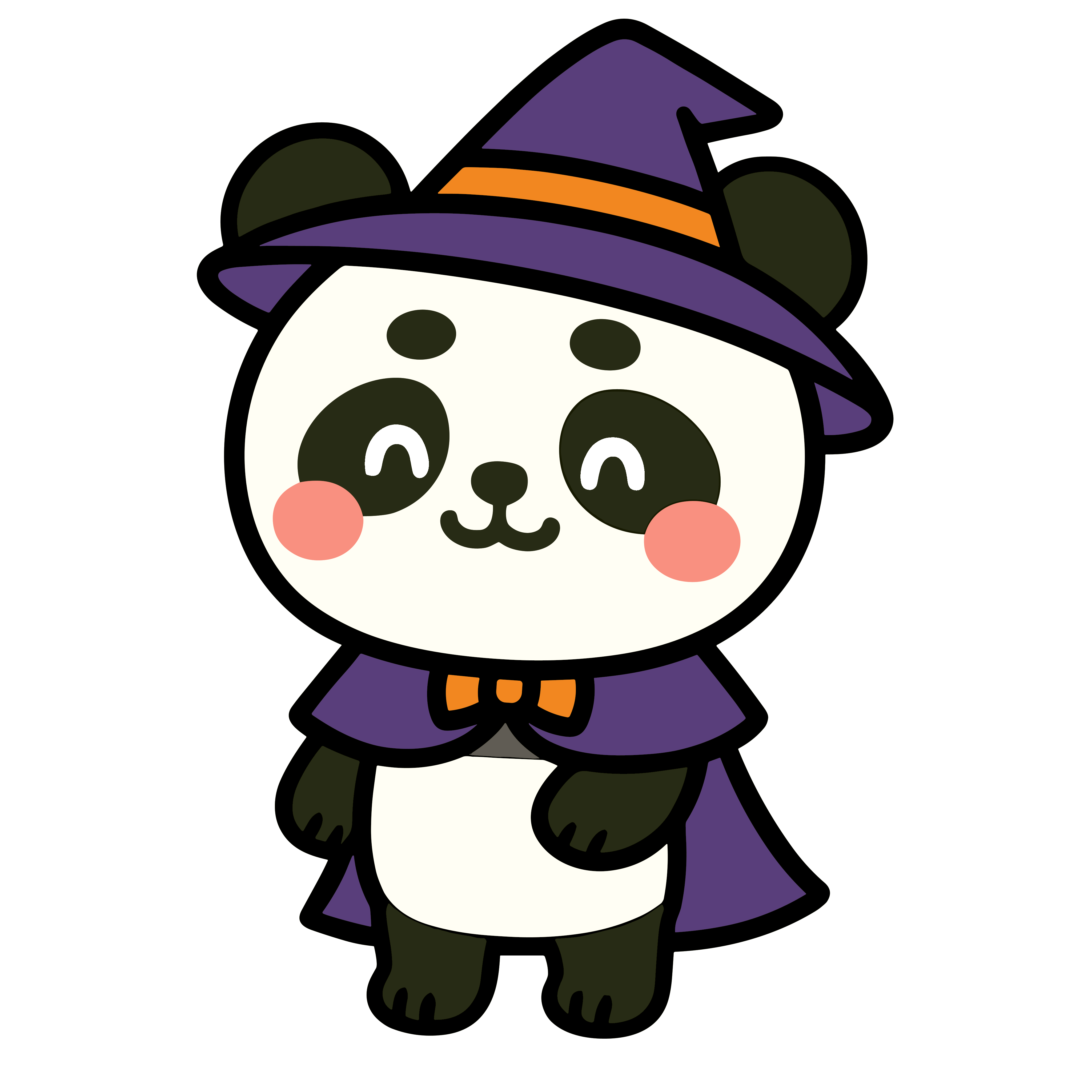 ハロウィン衣装を着たかわいいパンダのイラスト。簡単で無料の背景透過素材。ダウンロードしてアイコンにも使えます。