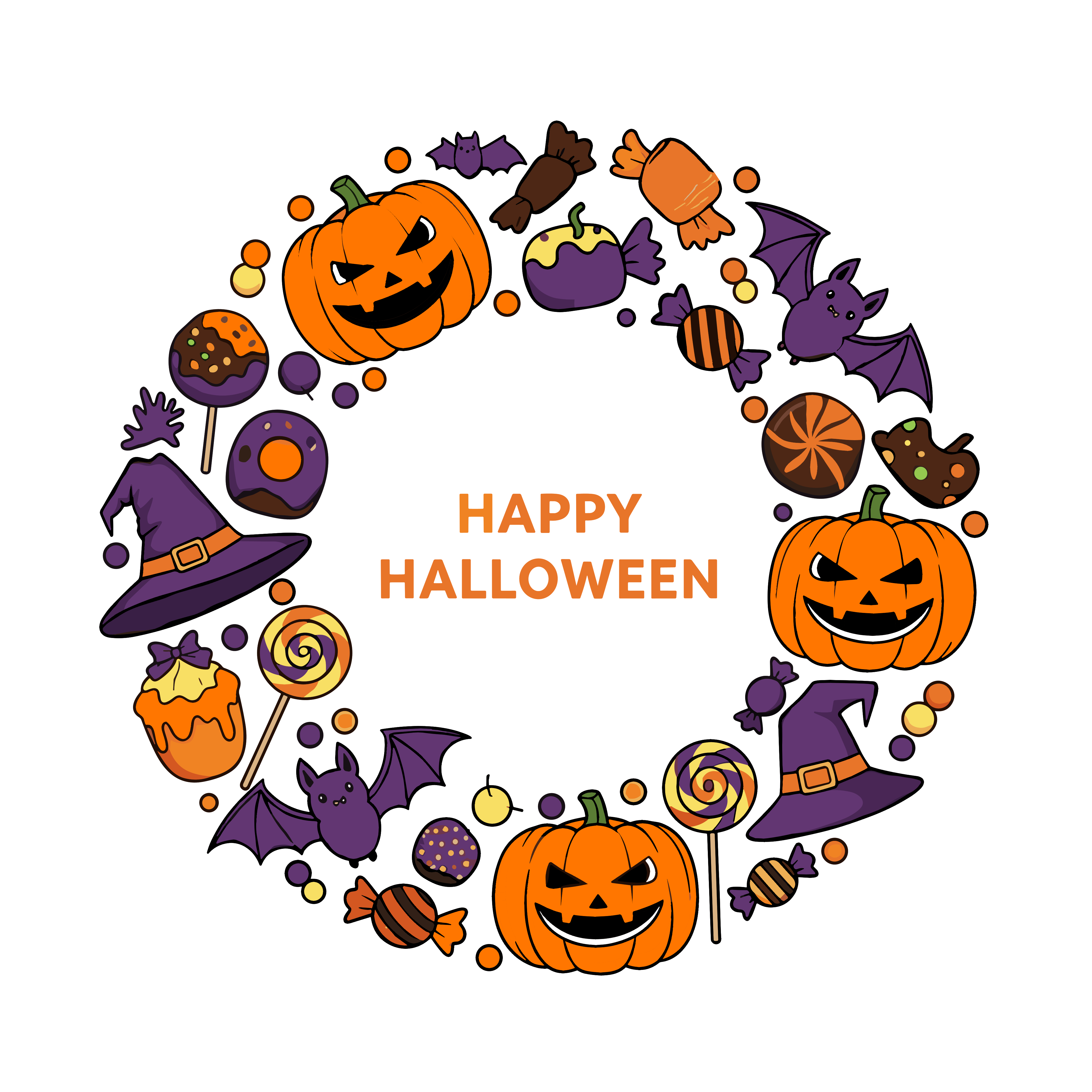 かわいいハロウィンリースのイラスト。簡単で無料のフリー素材。アイコンやダウンロード用途におすすめです。