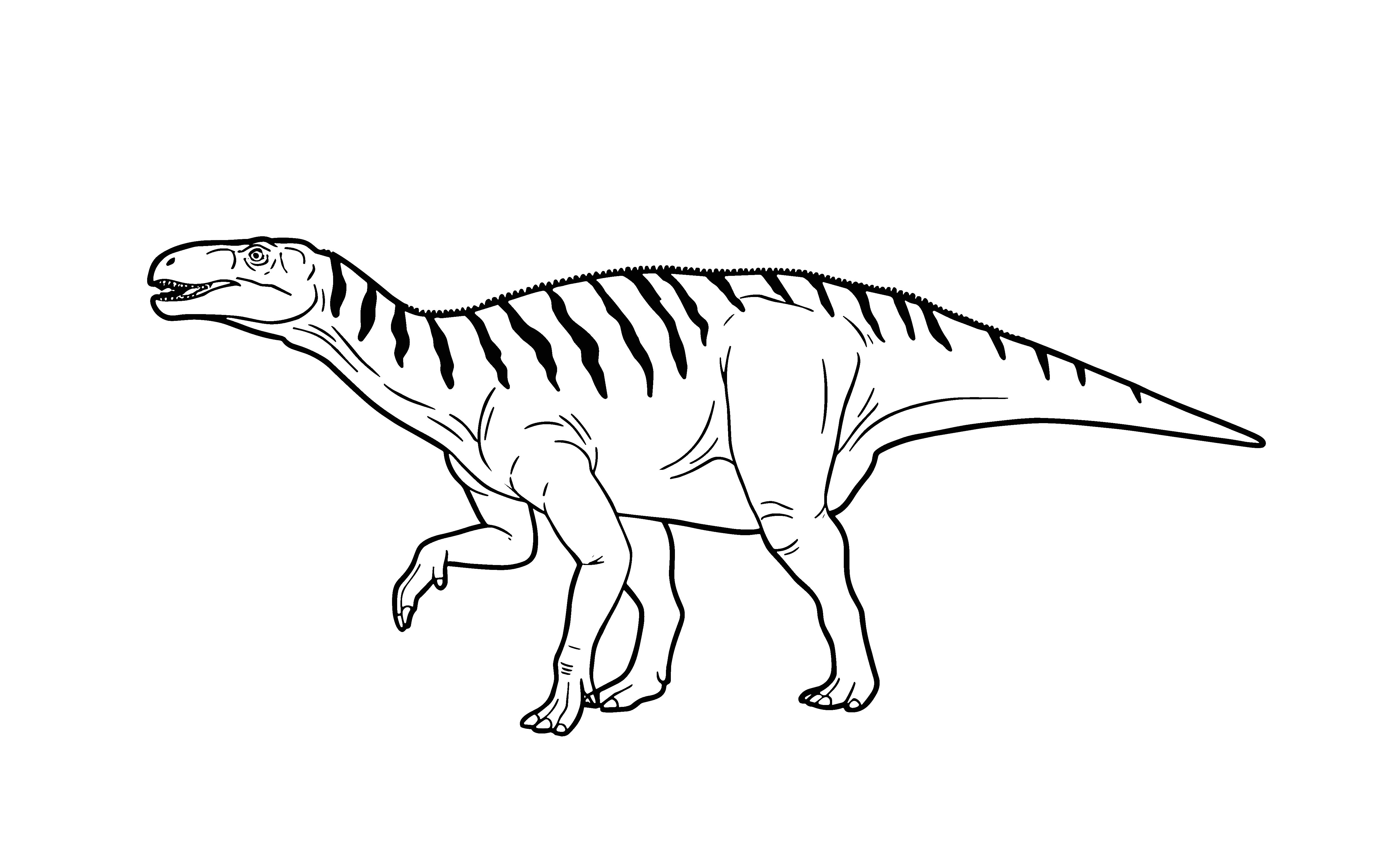 かっこいいイグアノドンのイラスト。簡単で無料の白黒(モノクロ)素材。ダウンロードして使えるアイコンです。