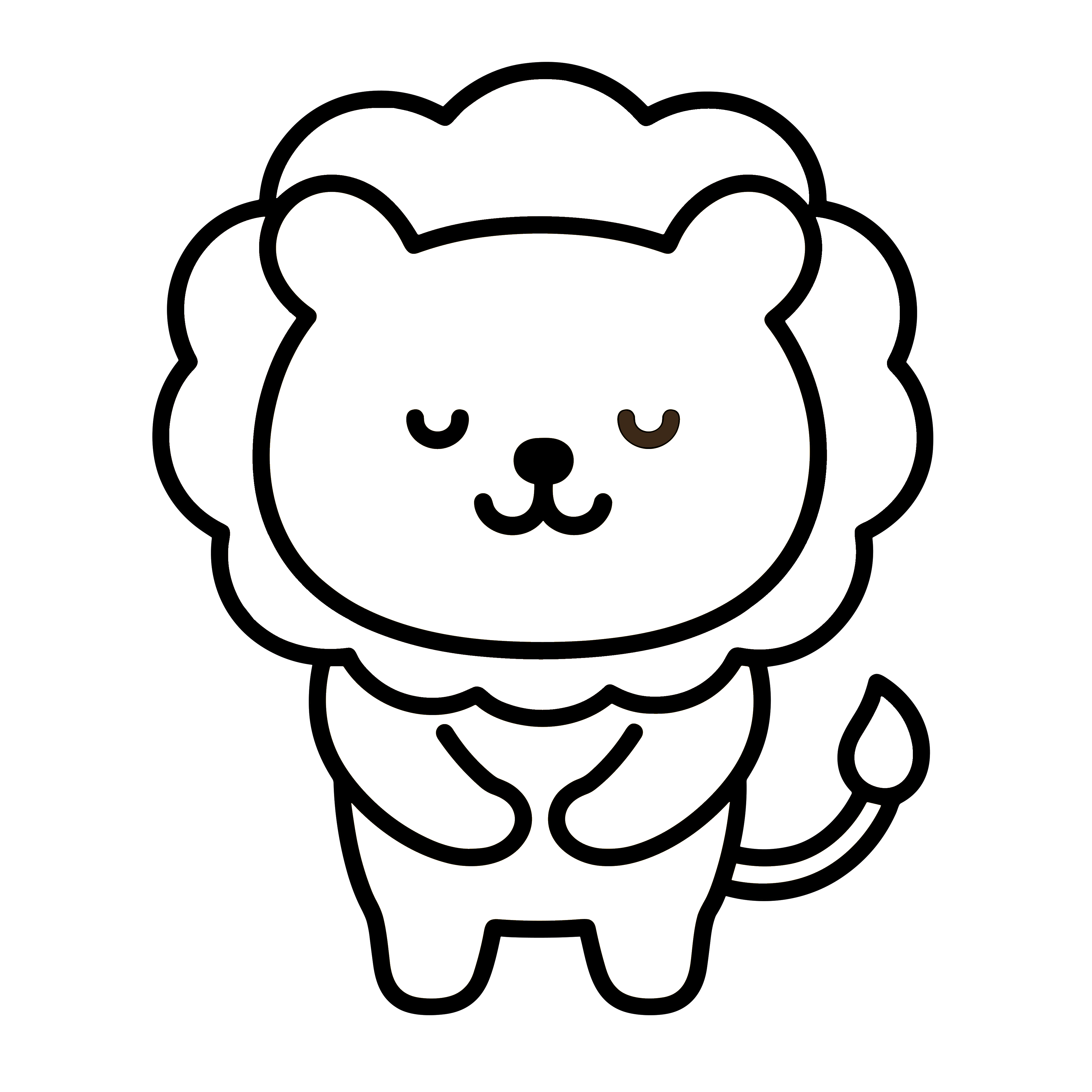 かわいいライオンのおじぎイラスト。簡単で無料の白黒(モノクロ)素材。ダウンロードして使えるアイコンです。