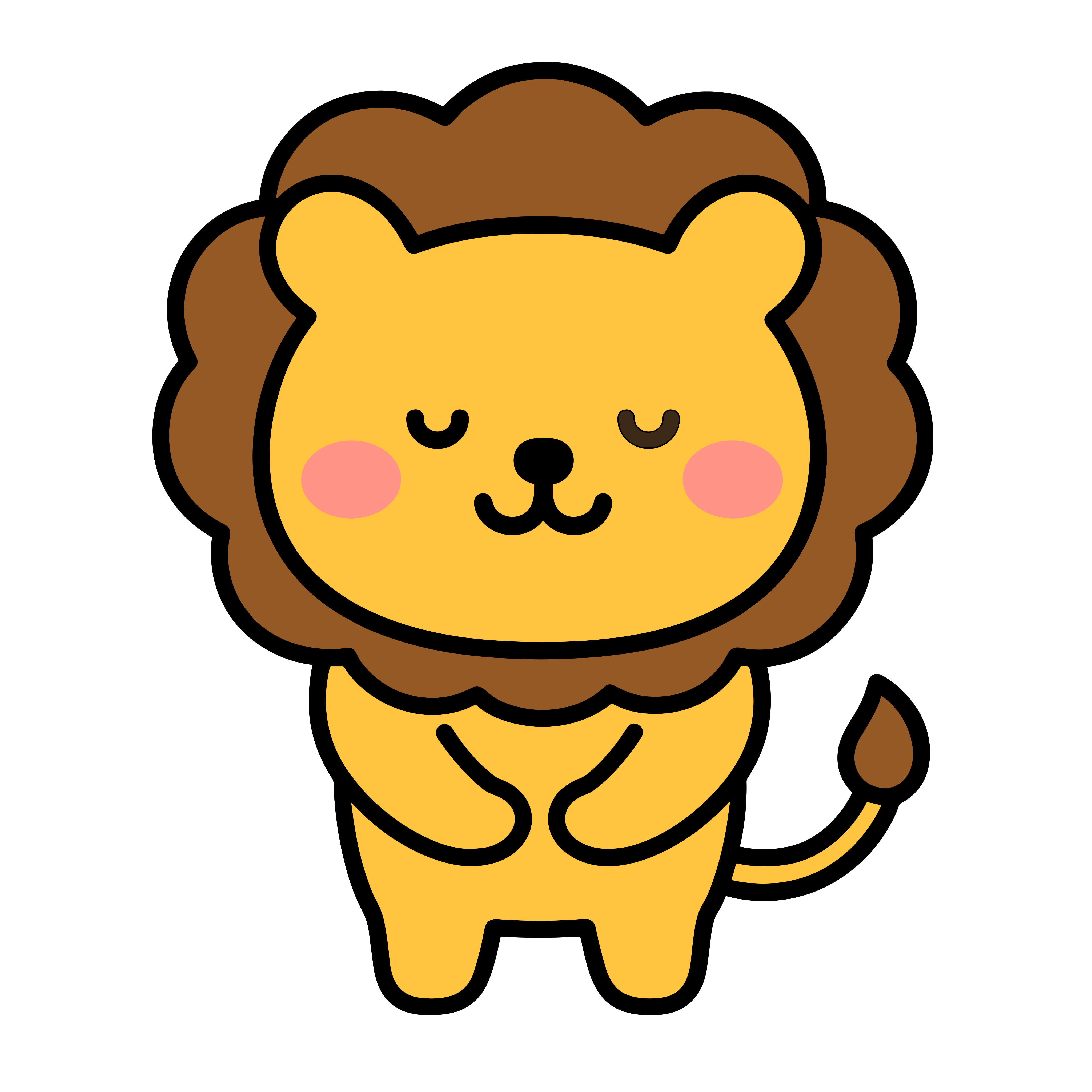 かわいいライオンのおじぎイラスト。簡単で無料の背景透過素材。ダウンロードしてアイコンにも使えます。
