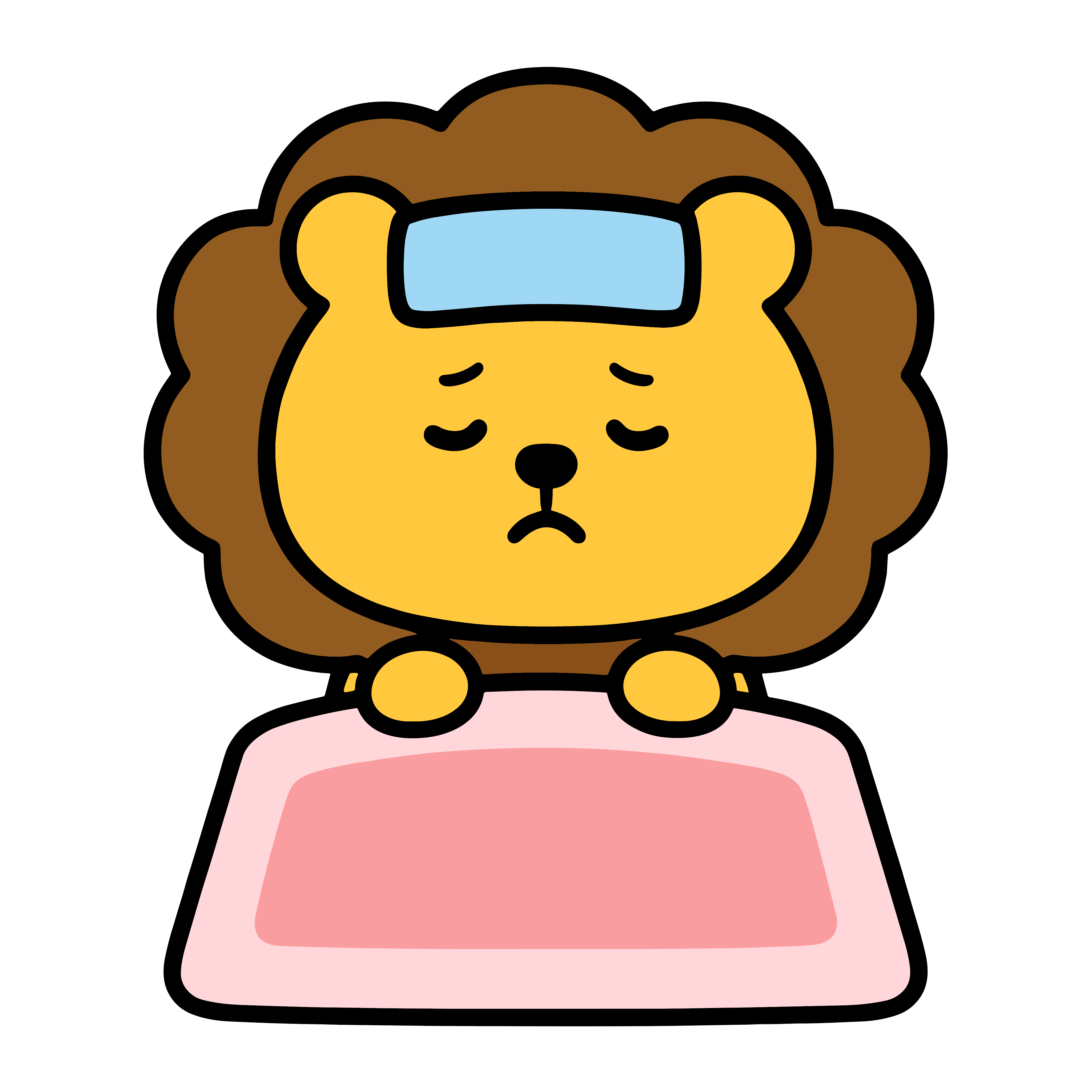 かわいい風邪のライオンイラスト。簡単で無料の背景透過素材。ダウンロードしてアイコンにも使えます。