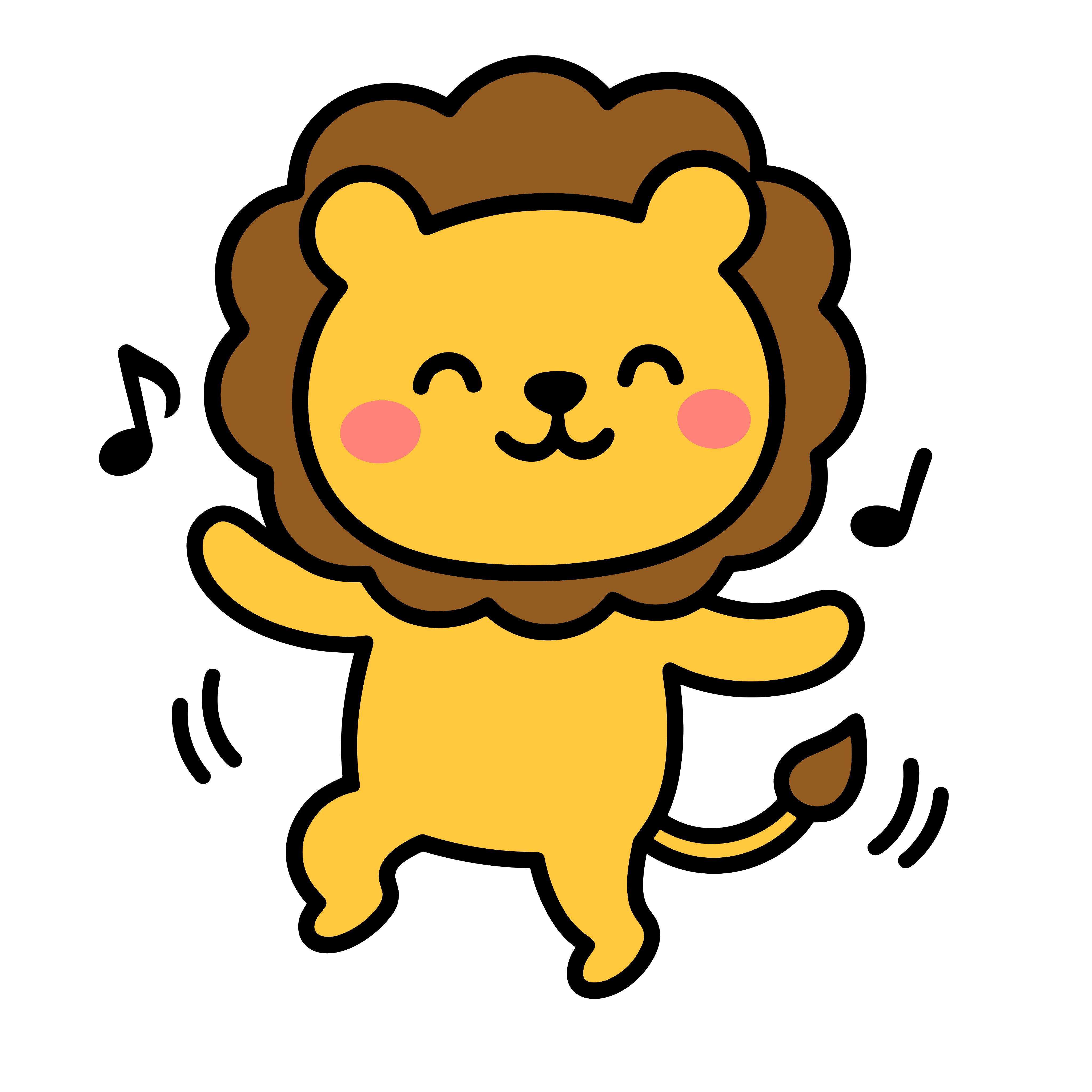 ダンスをするかわいいライオンのイラスト。簡単で無料の背景透過素材。ダウンロードしてアイコンにも使えます。