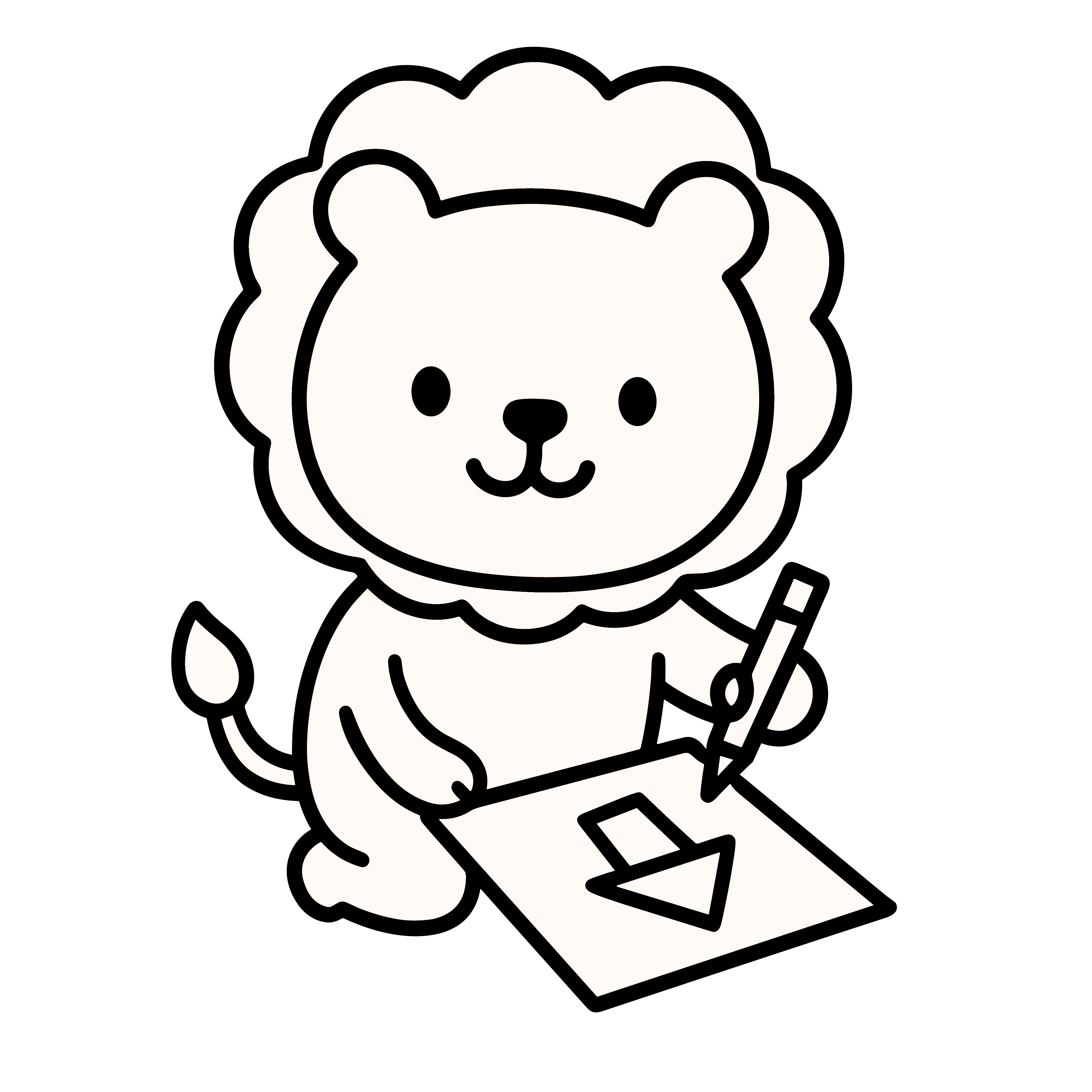 かわいいライオンのイラスト。簡単で無料の白黒(モノクロ)素材。ダウンロードして使えるアイコンです。
