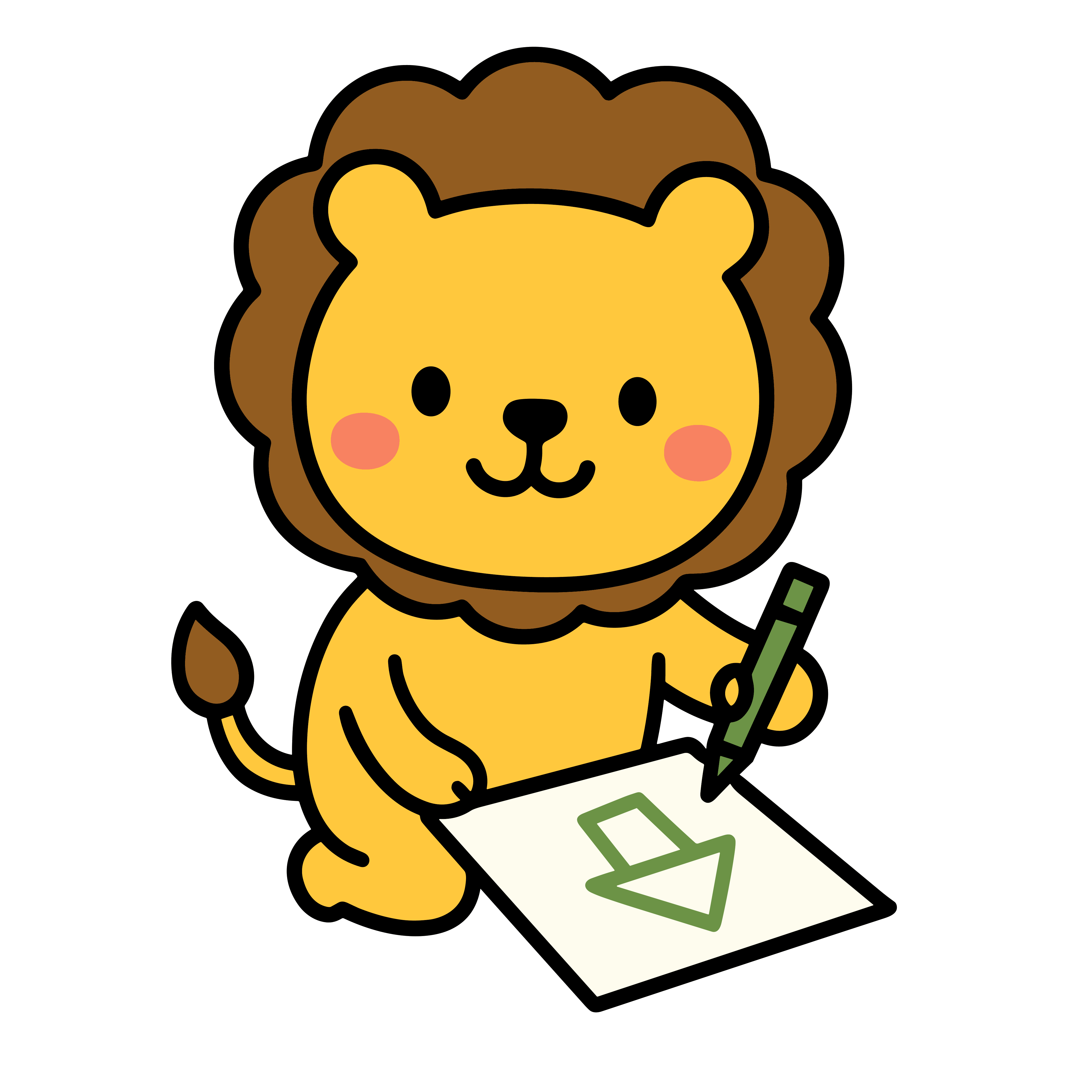 かわいいライオンのイラスト。簡単で無料の背景透過素材。ダウンロードしてアイコンにも使えます。