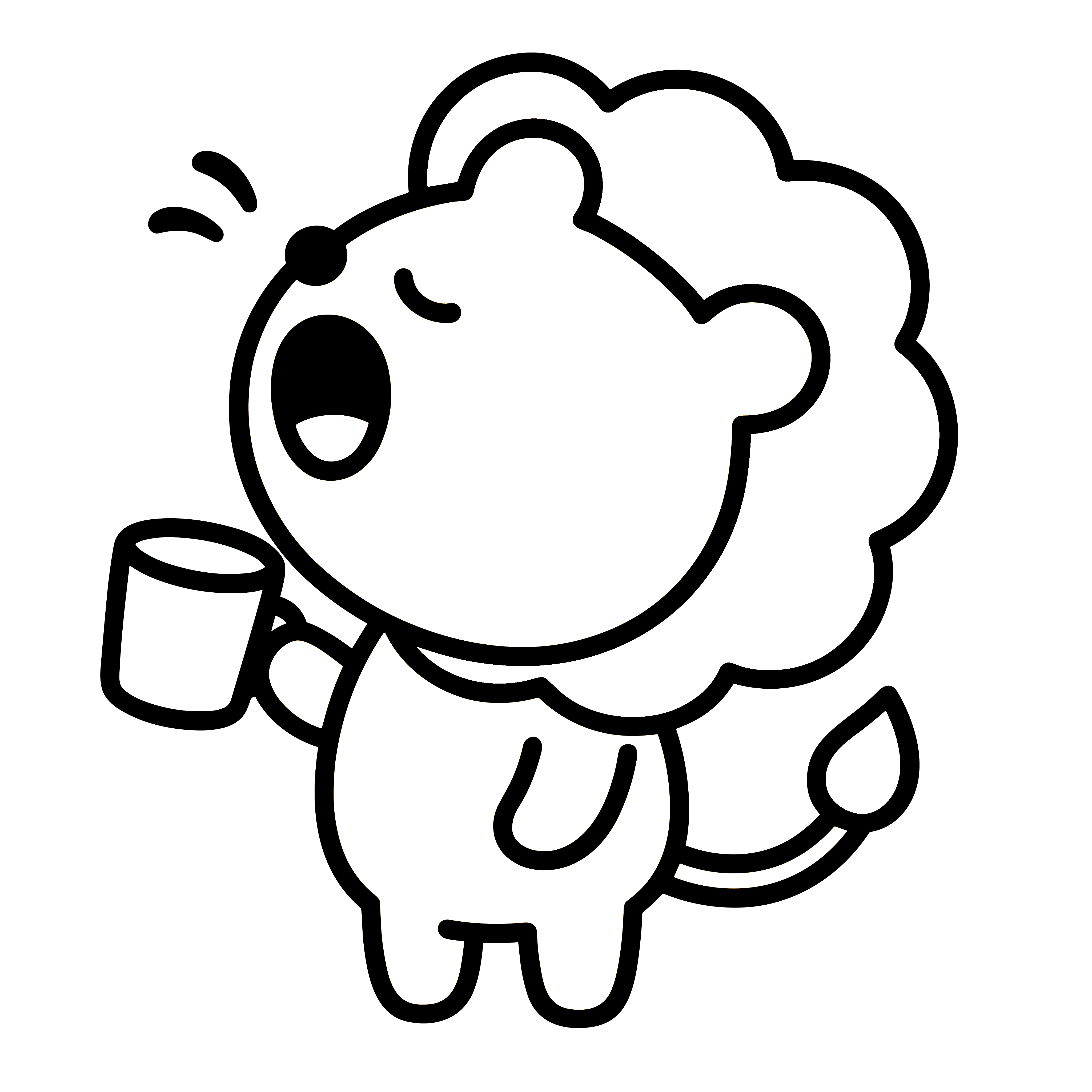 かわいいうがいをしているライオンのイラスト。簡単で無料の白黒(モノクロ)素材。ダウンロードして使えるアイコンです。