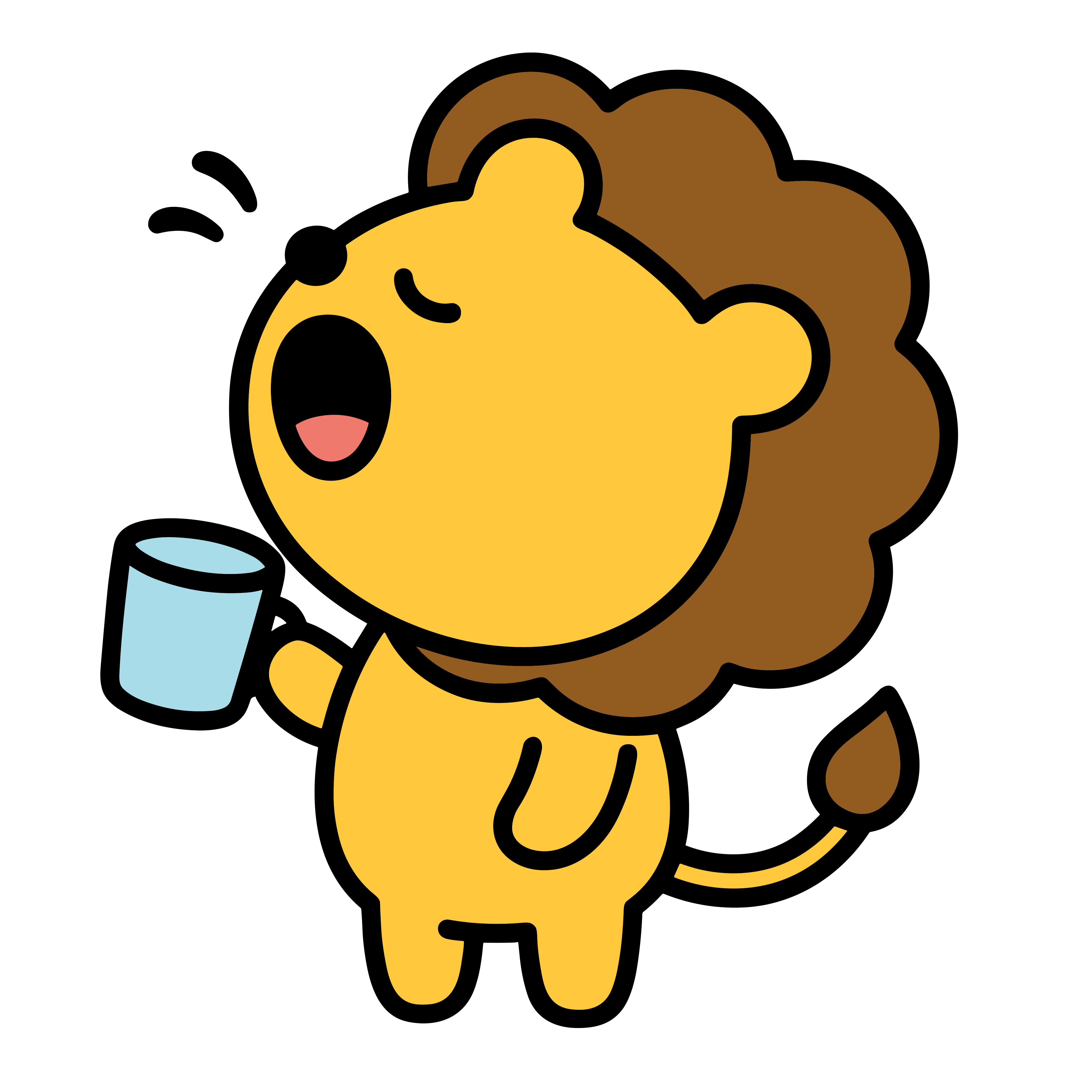 かわいいうがいをしているライオンのイラスト。簡単で無料の背景透過素材。ダウンロードしてアイコンにも使えます。