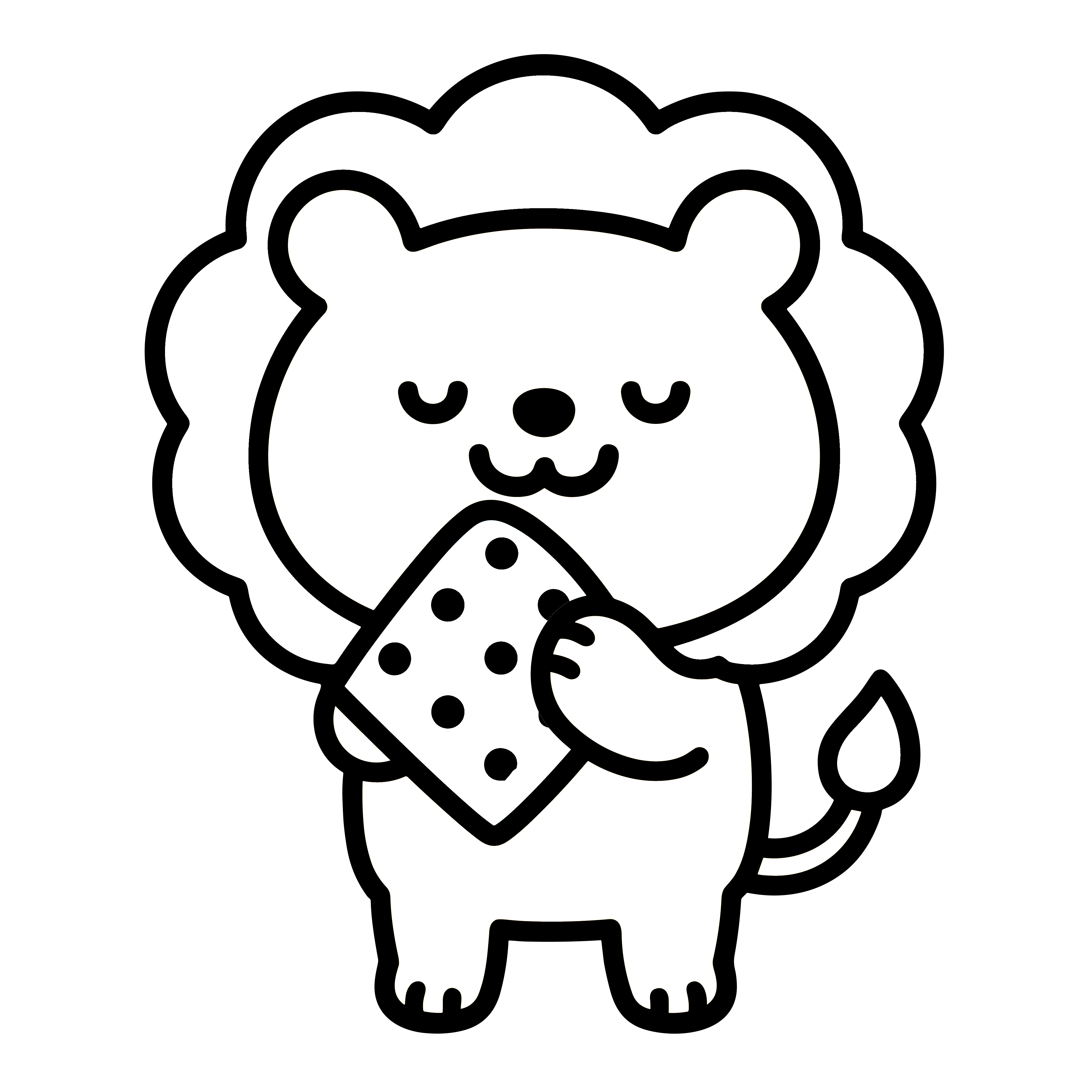 かわいいハンカチで手をふくライオンのイラスト。簡単で無料の白黒(モノクロ)素材。ダウンロードして使えるアイコンです。
