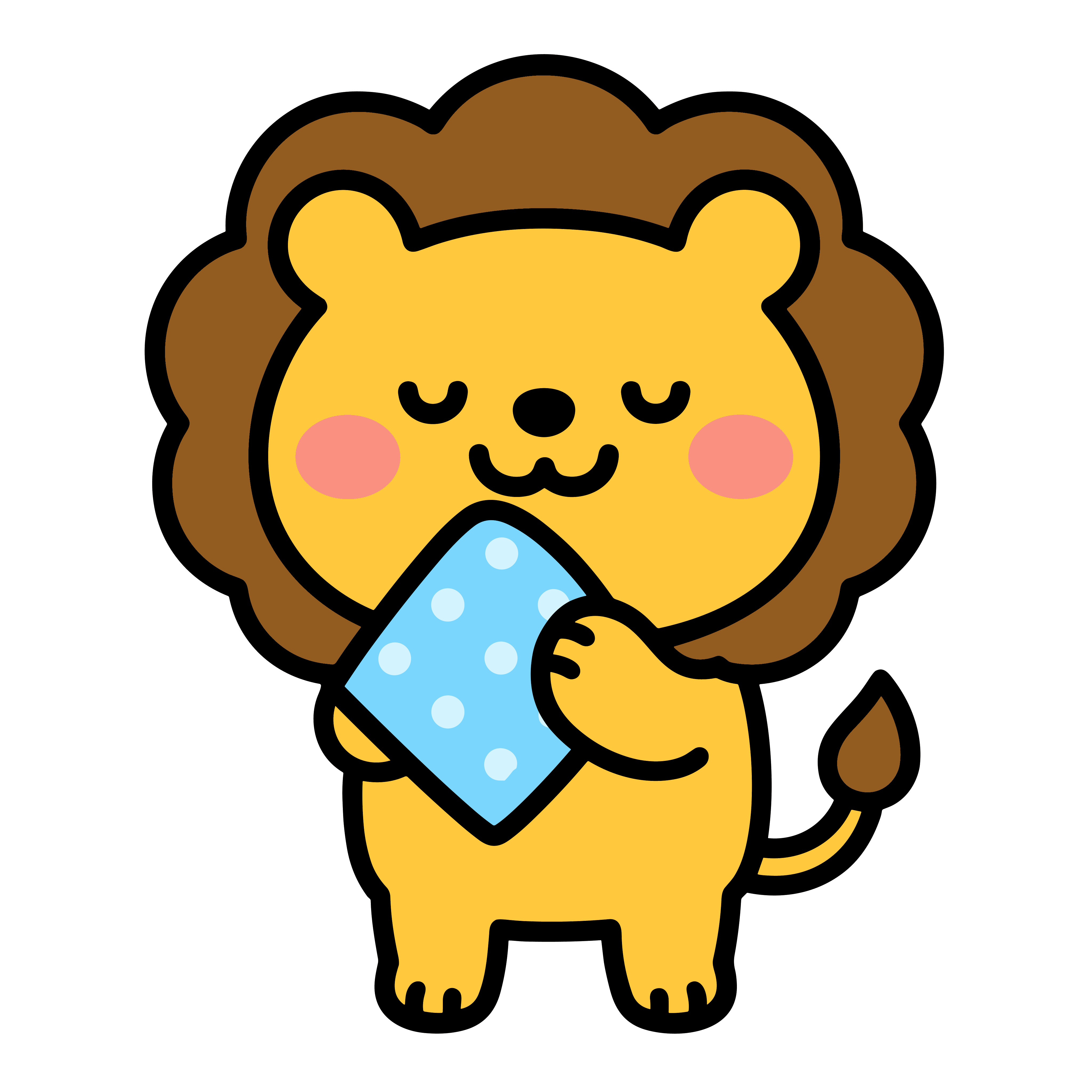 かわいいハンカチで手をふくライオンのイラスト。簡単で無料の背景透過素材。ダウンロードしてアイコンにも使えます。