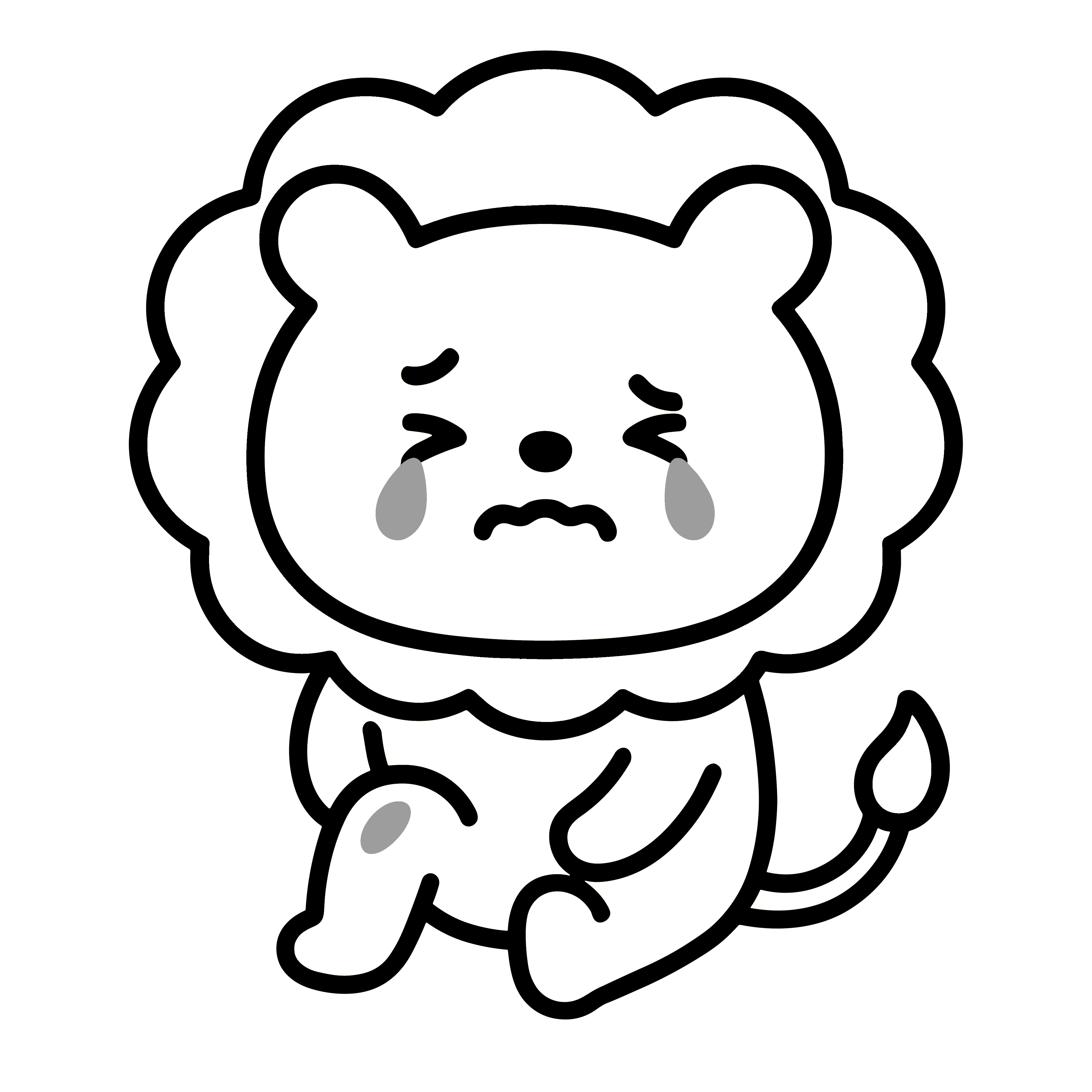 かわいいけがをしたライオンのイラスト。簡単で無料の白黒(モノクロ)素材。ダウンロードして使えるアイコンです。