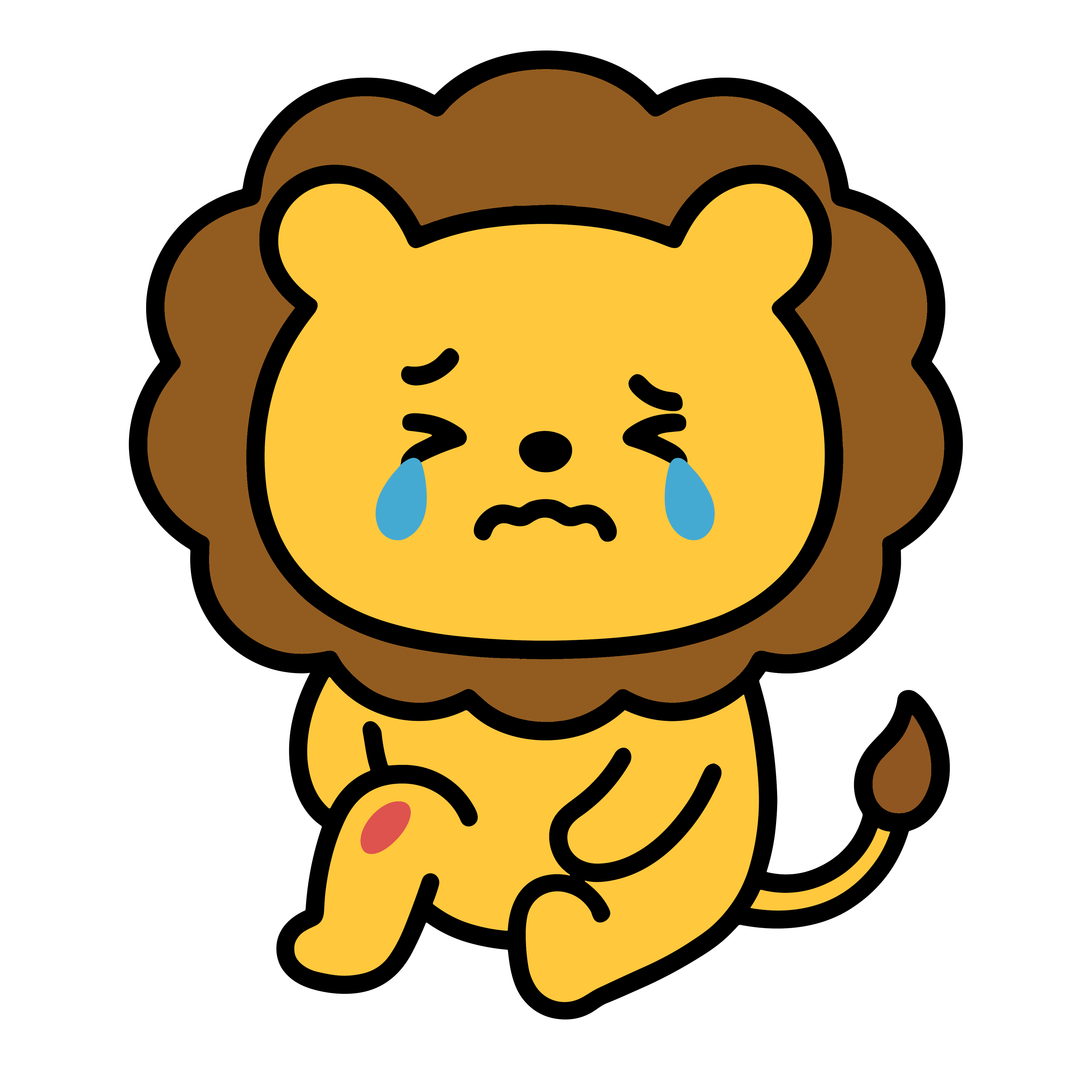かわいいけがをしたライオンのイラスト。簡単で無料の背景透過素材。ダウンロードしてアイコンにも使えます。