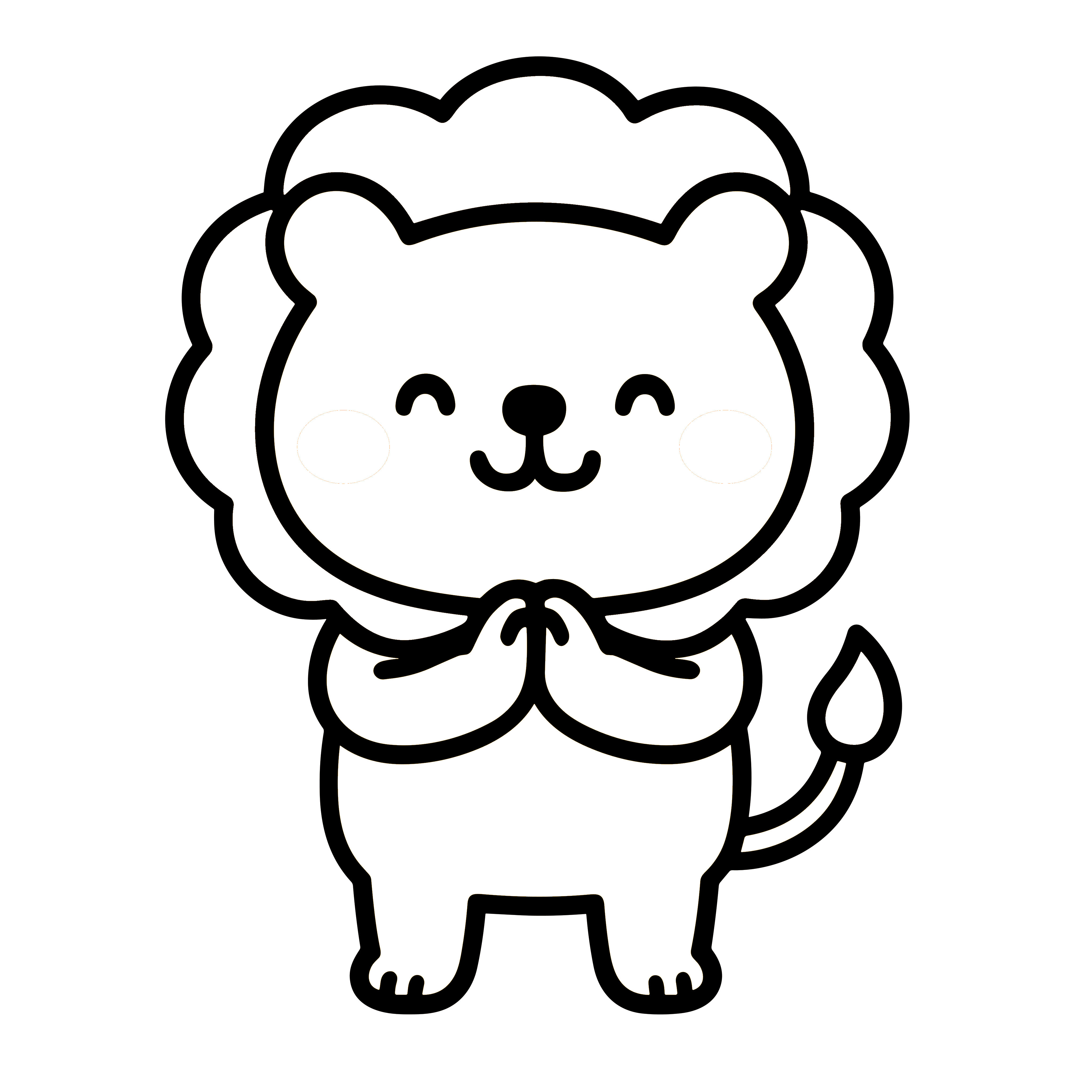かわいい「いただきます」ポーズのライオンのイラスト。簡単で無料の白黒(モノクロ)素材。ダウンロードして使えるアイコンです。