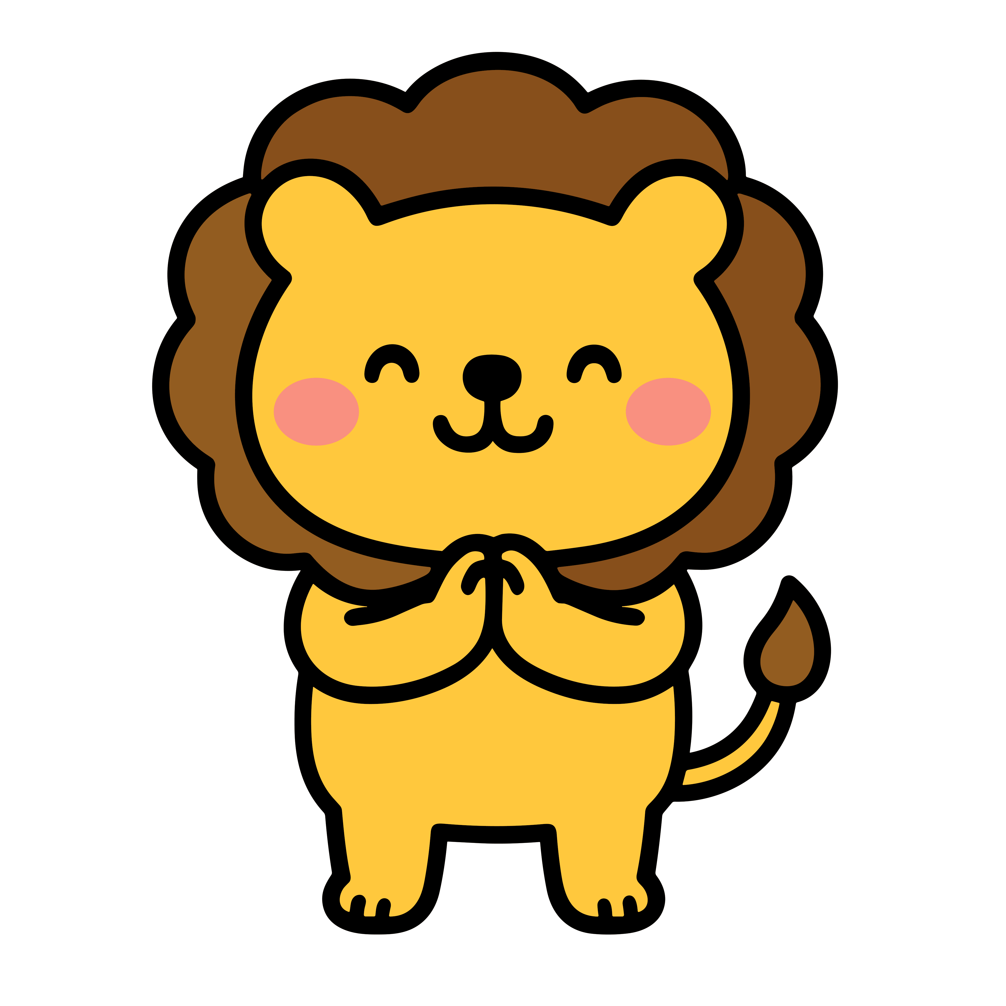 かわいい「いただきます」ポーズのライオンのイラスト。簡単で無料の背景透過素材。ダウンロードしてアイコンにも使えます。