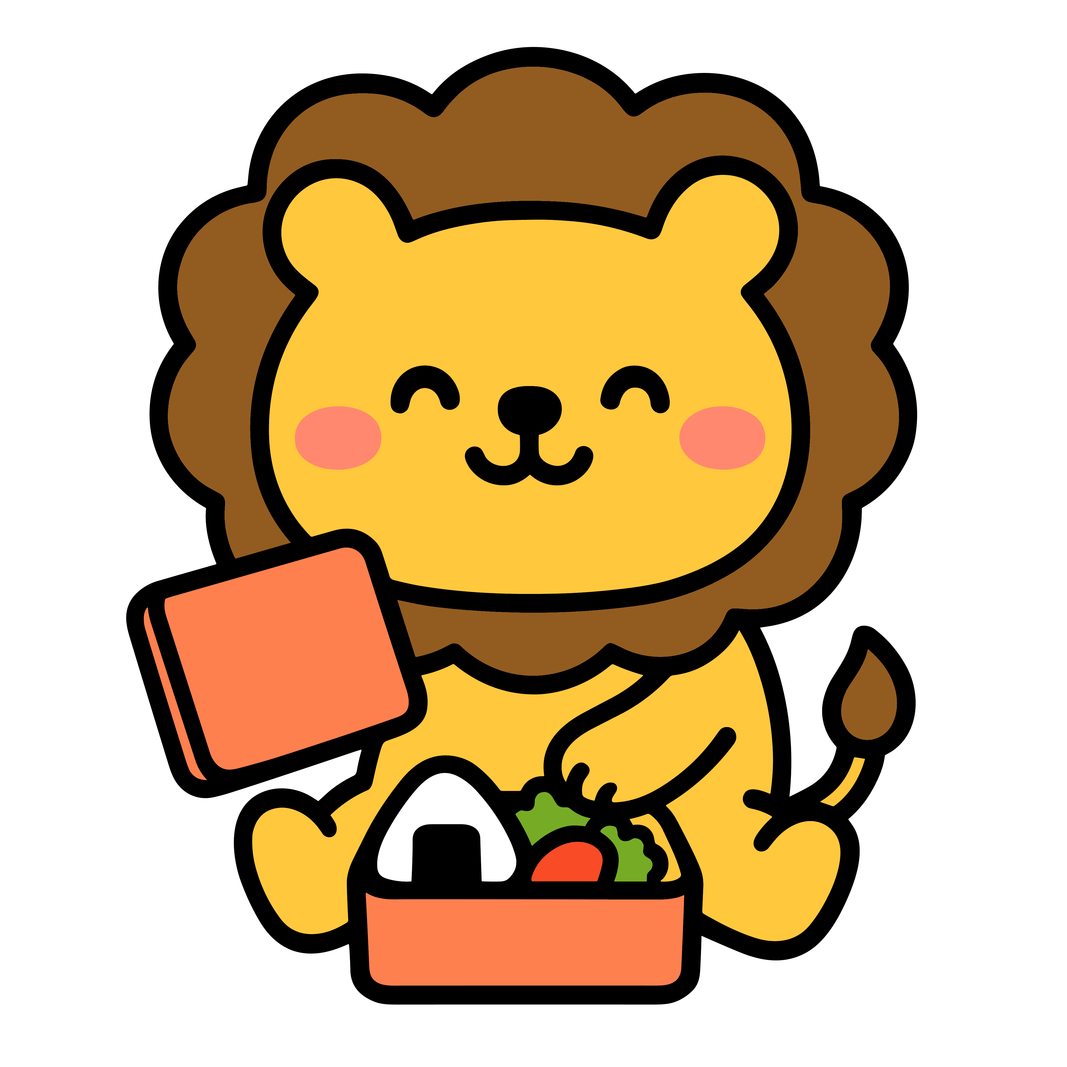 かわいいお弁当をひらくライオンのイラスト。簡単で無料のフリー素材。アイコンやダウンロード用途におすすめです。