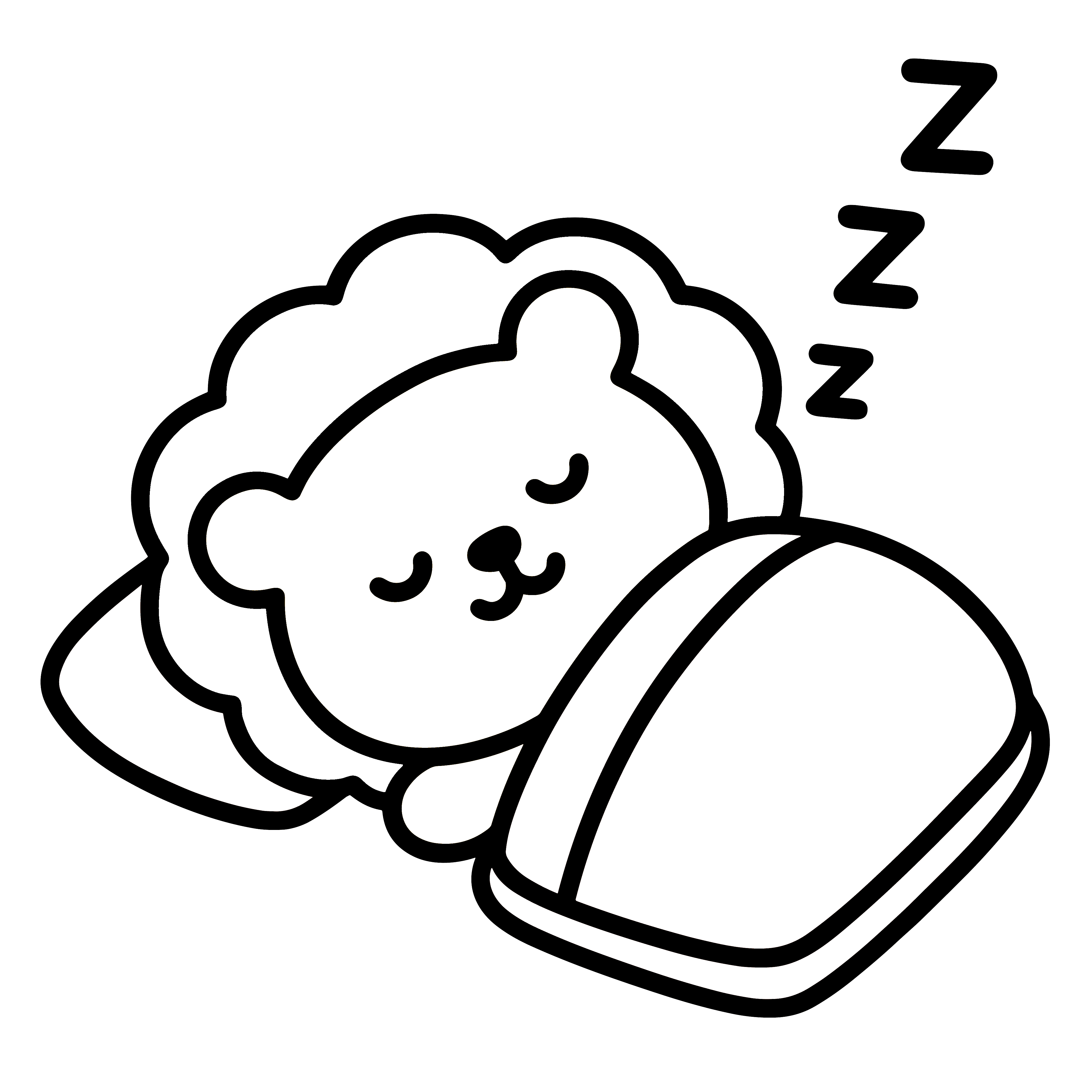 かわいいお昼寝ライオンのイラスト。簡単で無料の白黒(モノクロ)素材。ダウンロードして使えるアイコンです。
