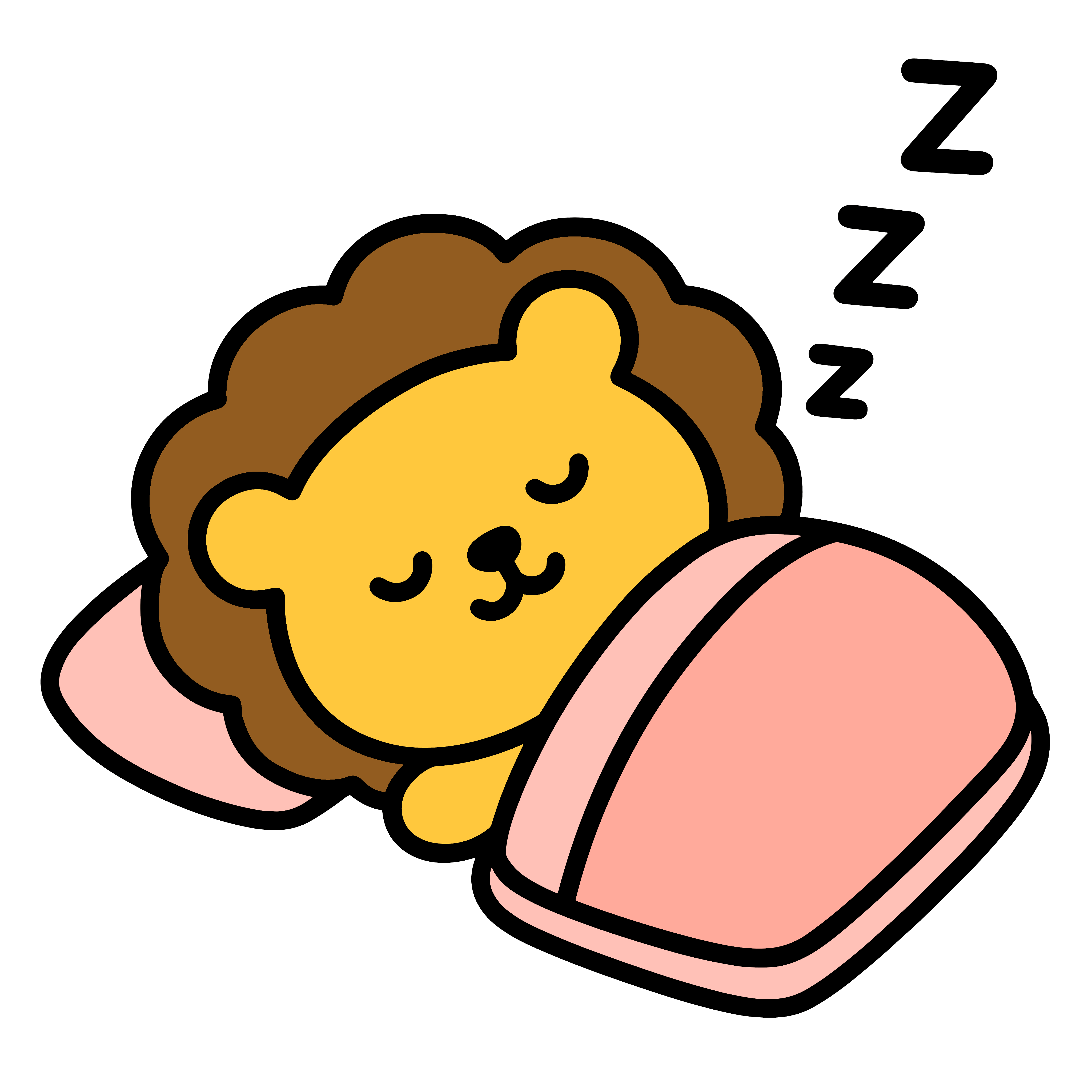 かわいいお昼寝ライオンのイラスト。簡単で無料の背景透過素材。ダウンロードしてアイコンにも使えます。
