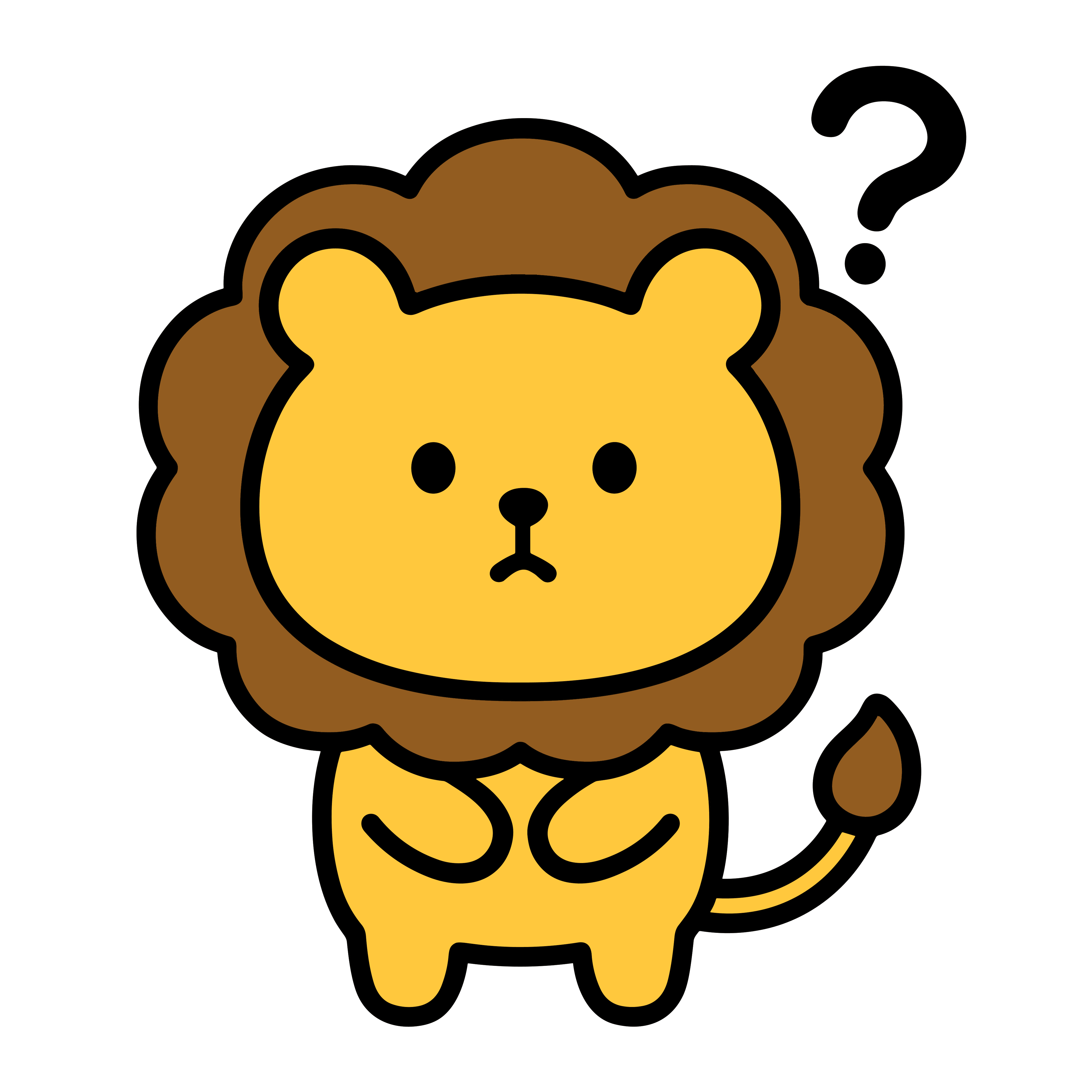 かわいいライオンのはてなイラスト。簡単で無料の背景透過素材。ダウンロードしてアイコンにも使えます。