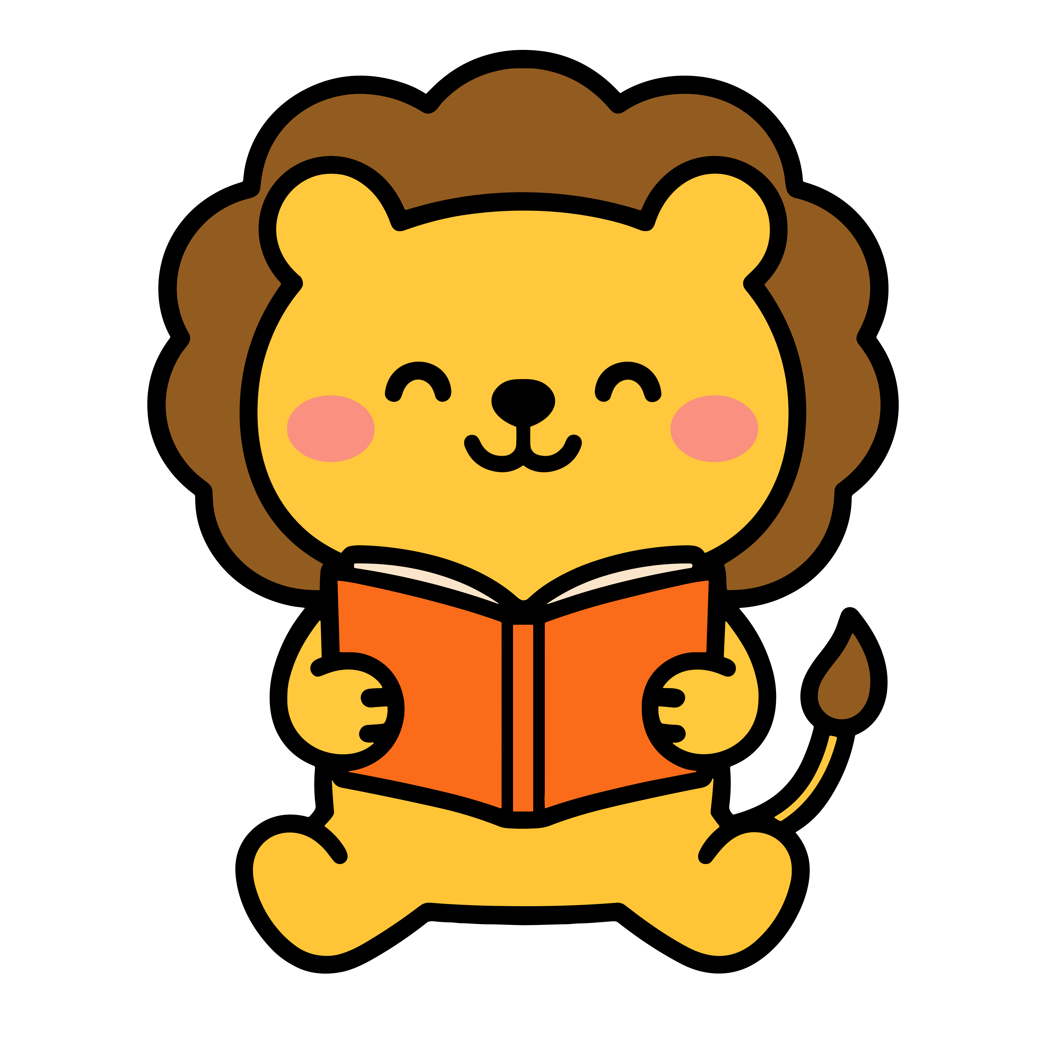 かわいい絵本を読んでいるライオンのイラスト。簡単で無料のフリー素材。アイコンやダウンロード用途におすすめです。