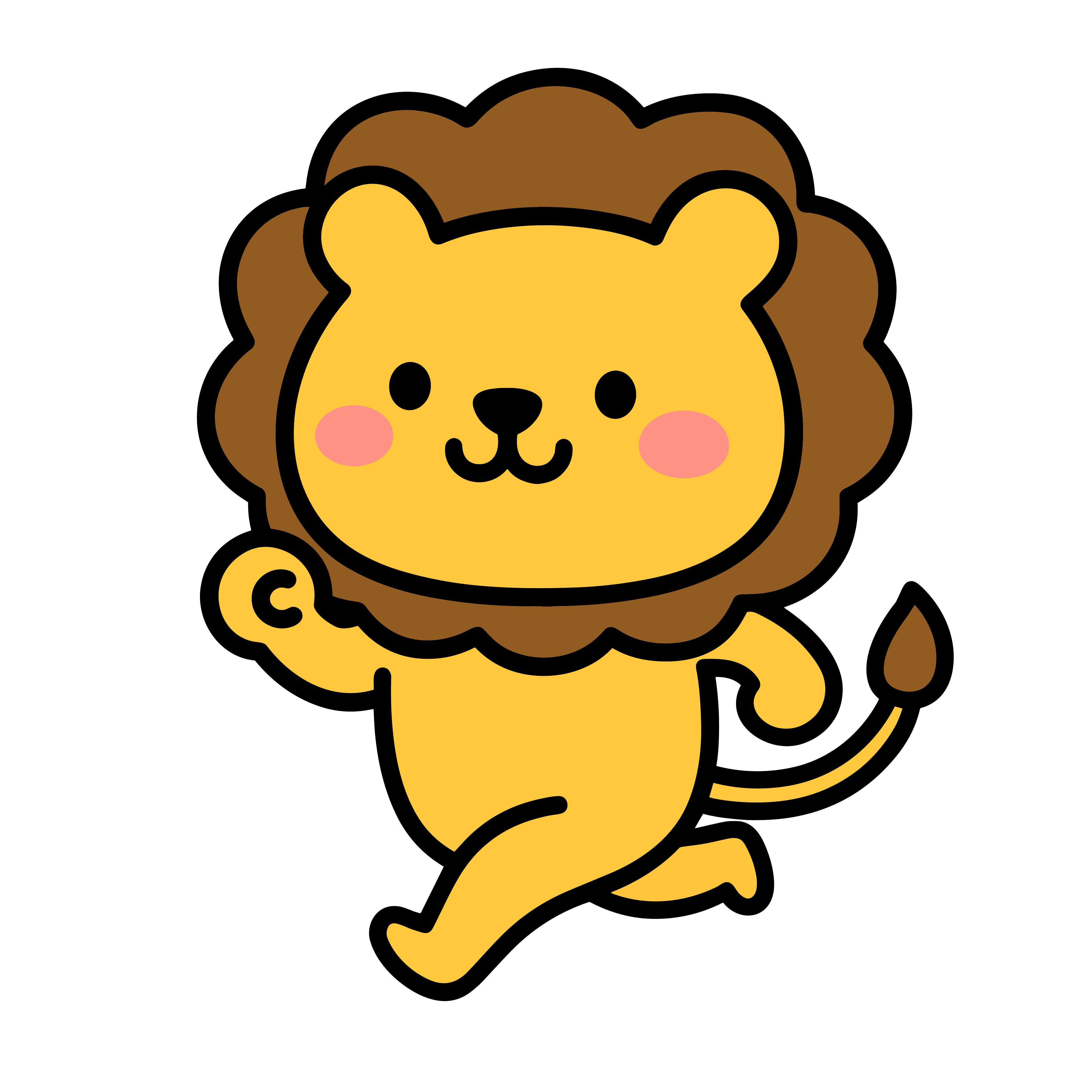 かわいいライオンのイラスト。簡単で無料の背景透過素材。ダウンロードしてアイコンにも使えます。