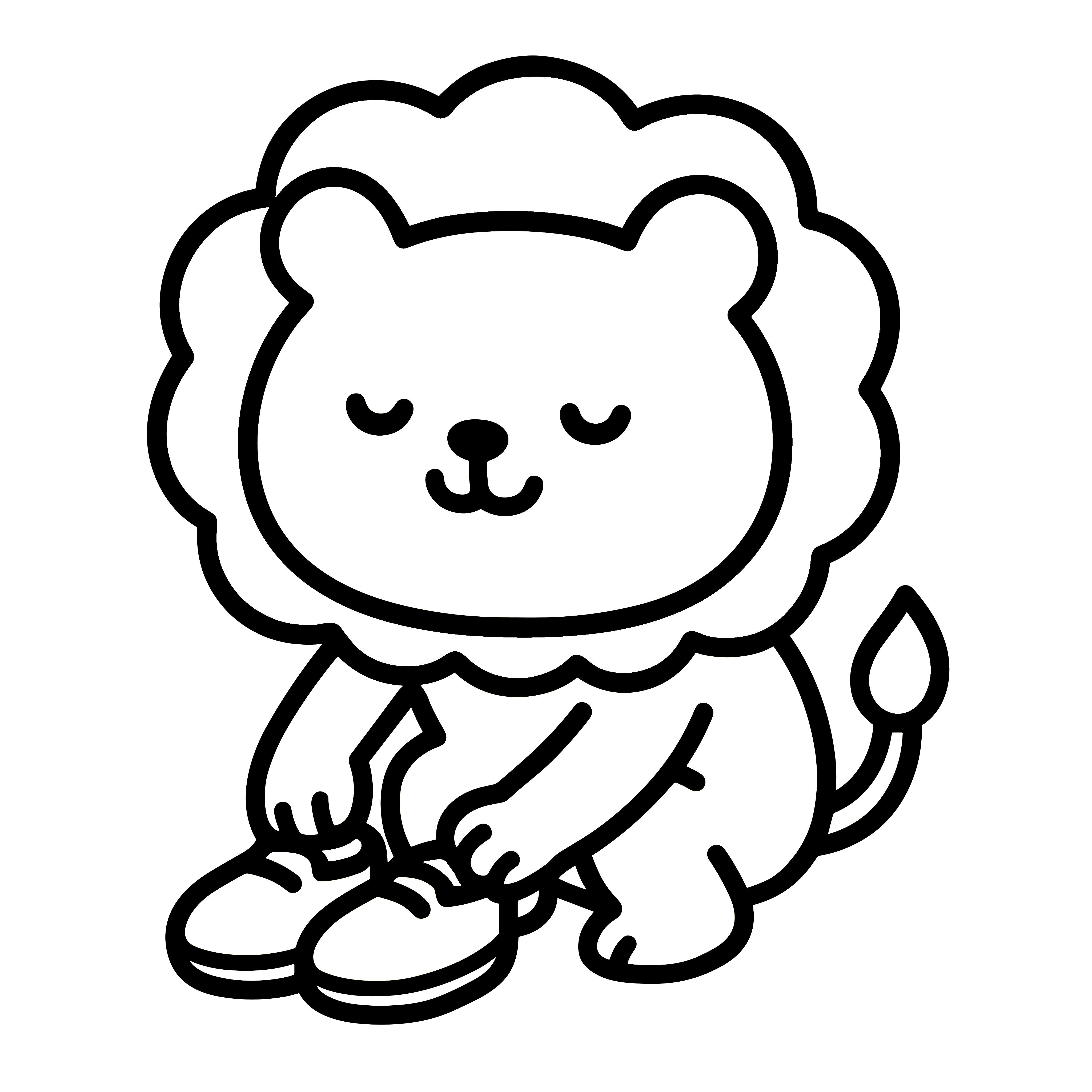 かわいいくつをそろえるライオンのイラスト。簡単で無料の白黒(モノクロ)素材。ダウンロードして使えるアイコンです。