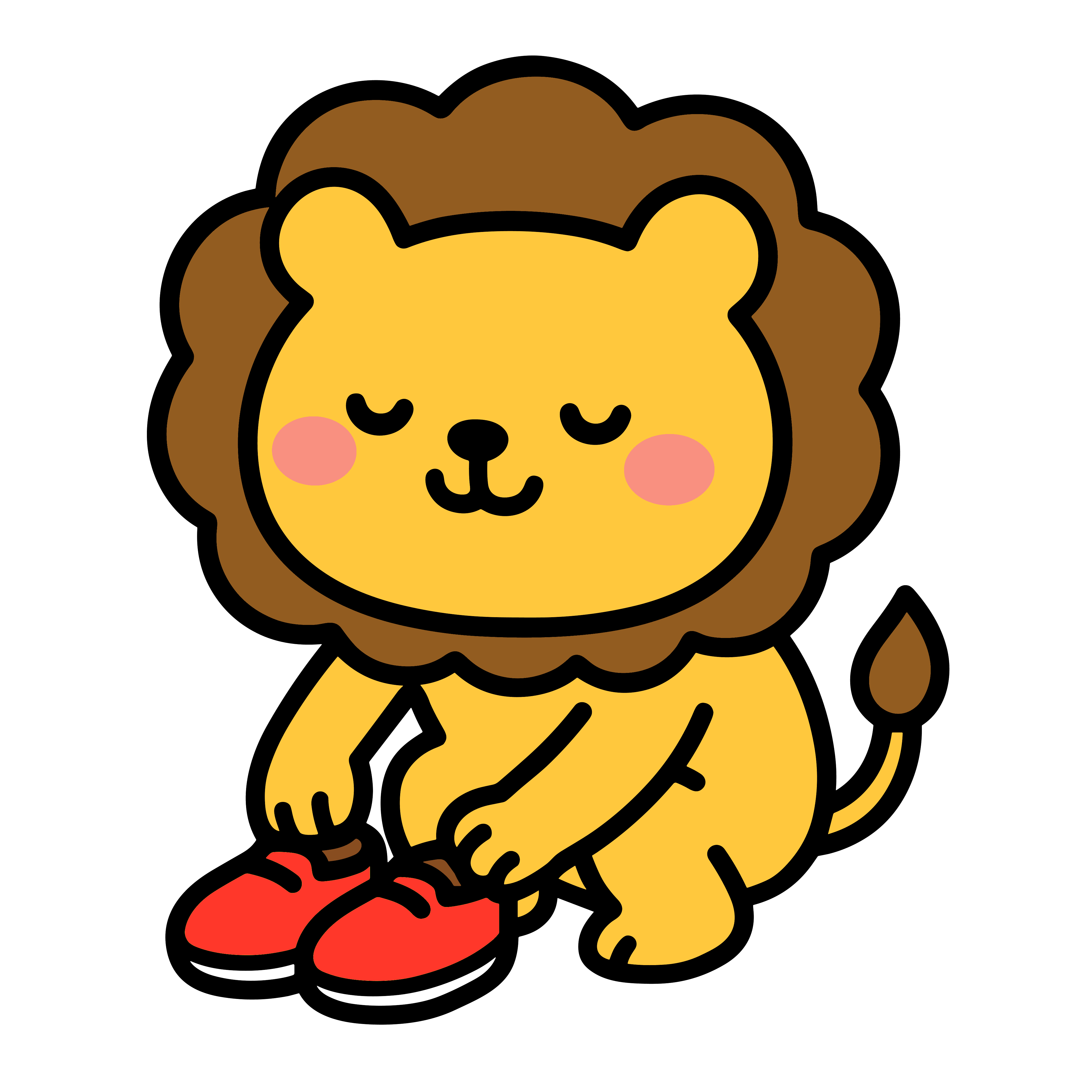 かわいいくつをそろえるライオンのイラスト。簡単で無料の背景透過素材。ダウンロードしてアイコンにも使えます。