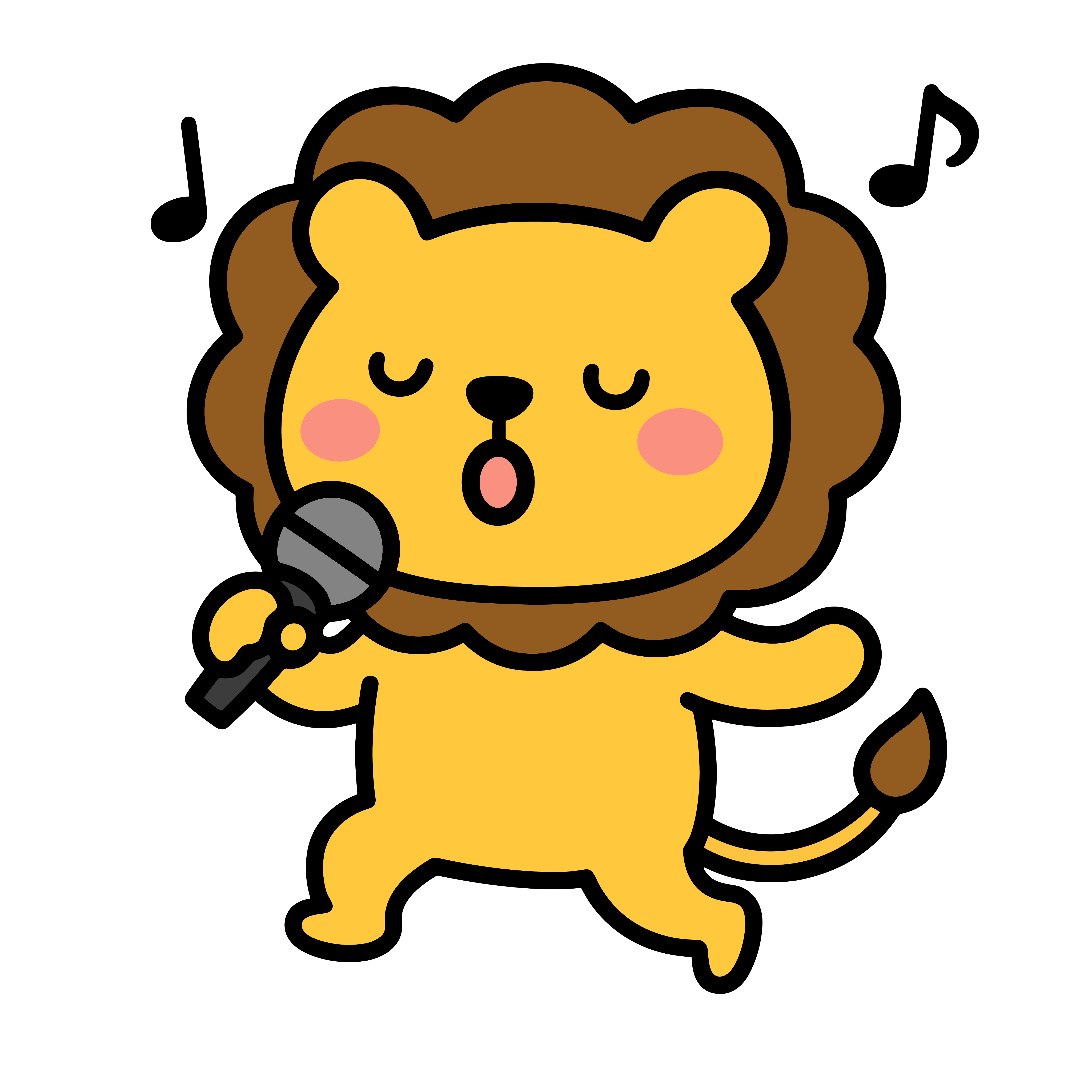 おうたをうたうかわいいライオンのイラスト。簡単で無料のフリー素材。アイコンやダウンロード用途におすすめです。