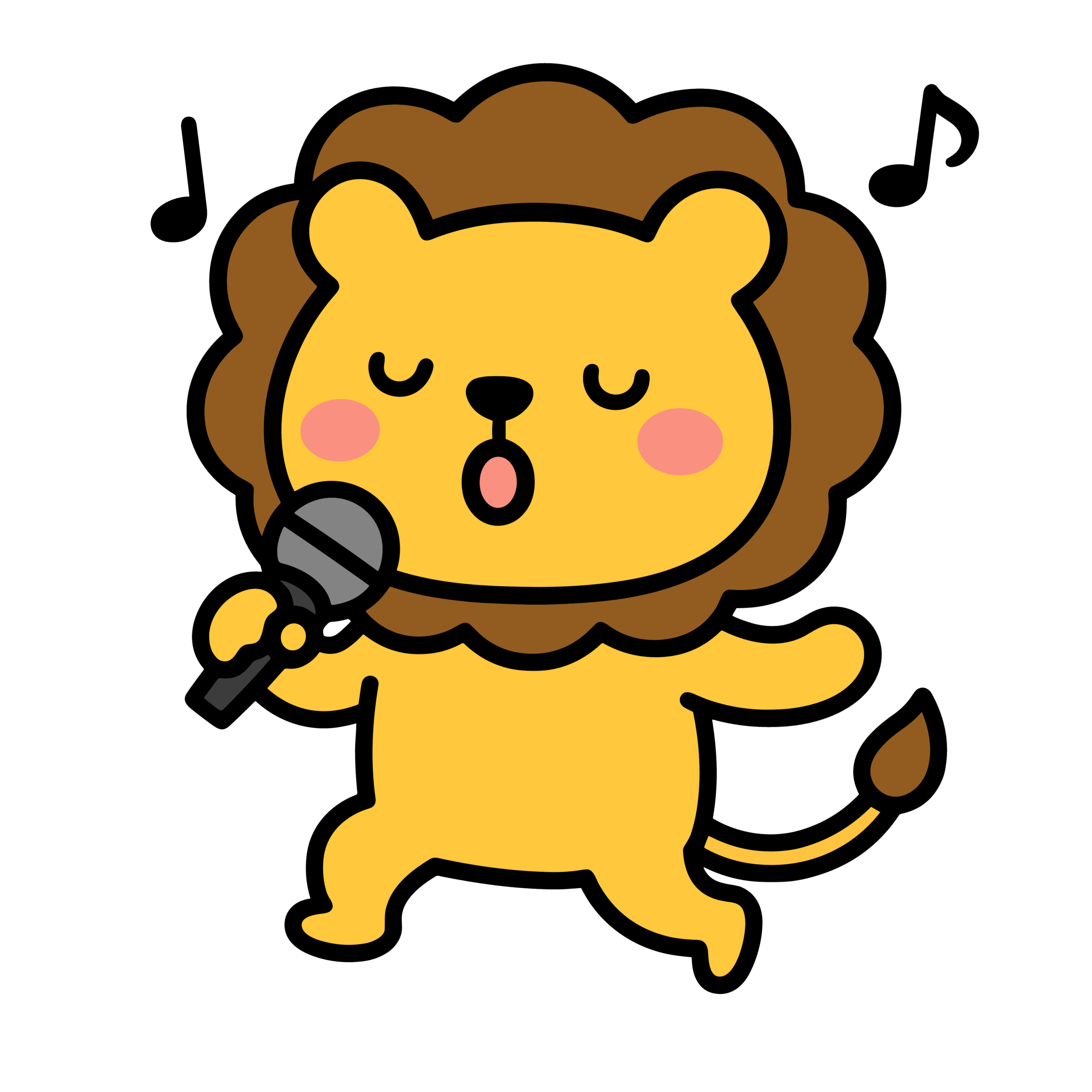 おうたをうたうかわいいライオンのイラスト素材。簡単・無料でダウンロードできるアイコンタイプのフリー素材です。