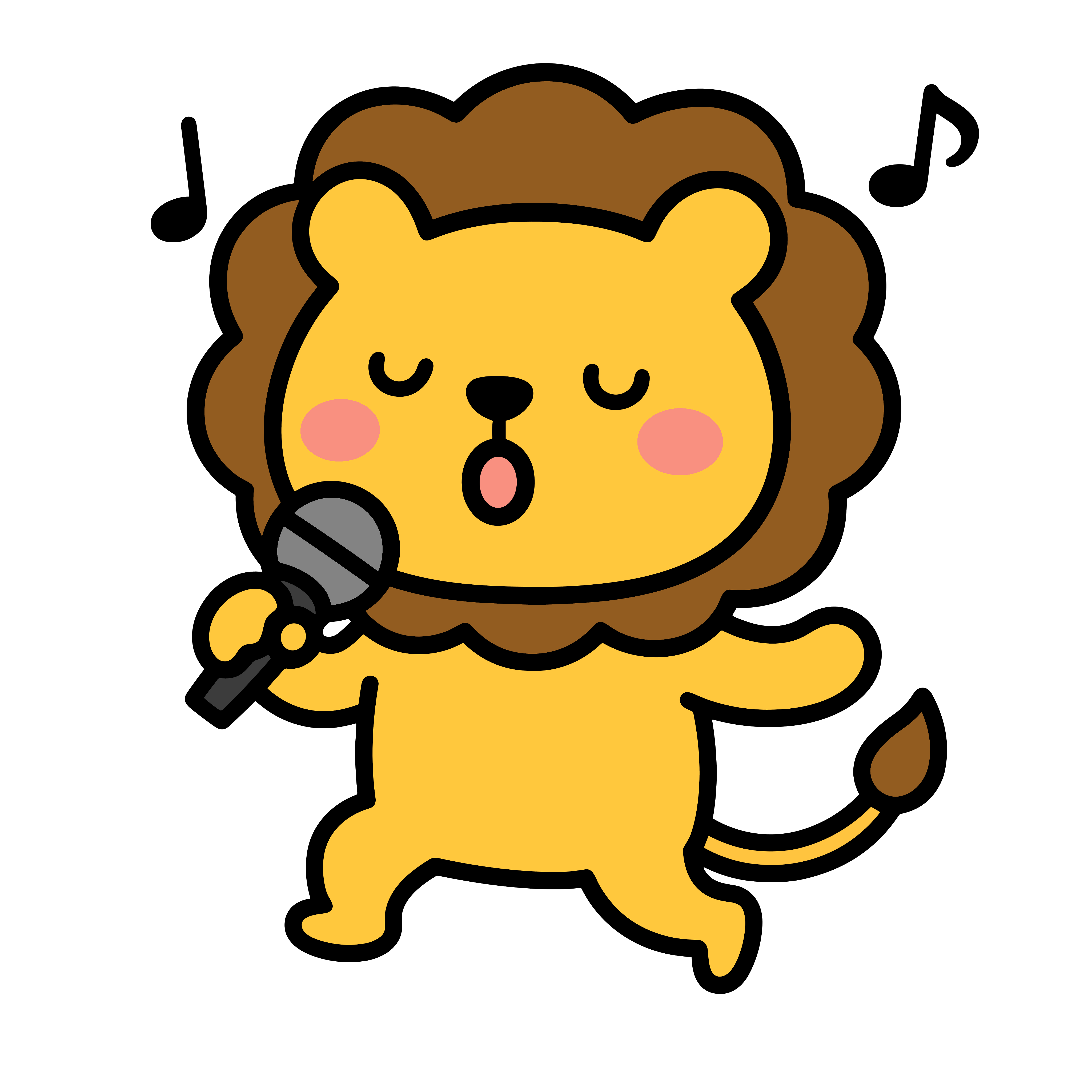おうたをうたうかわいいライオンのイラスト。簡単で無料の背景透過素材。ダウンロードしてアイコンにも使えます。