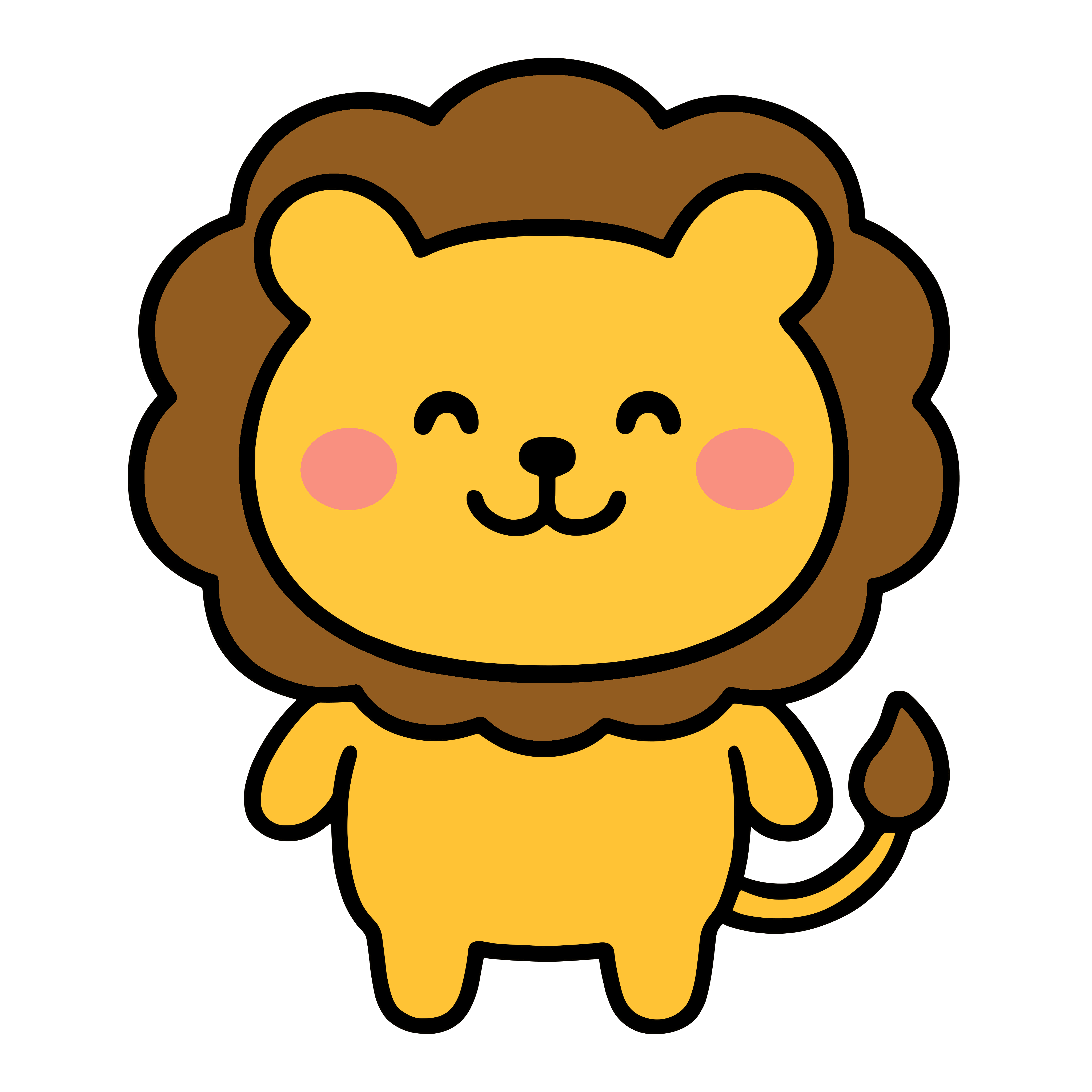 かわいいライオンのにっこりイラスト。簡単で無料の背景透過素材。ダウンロードしてアイコンにも使えます。