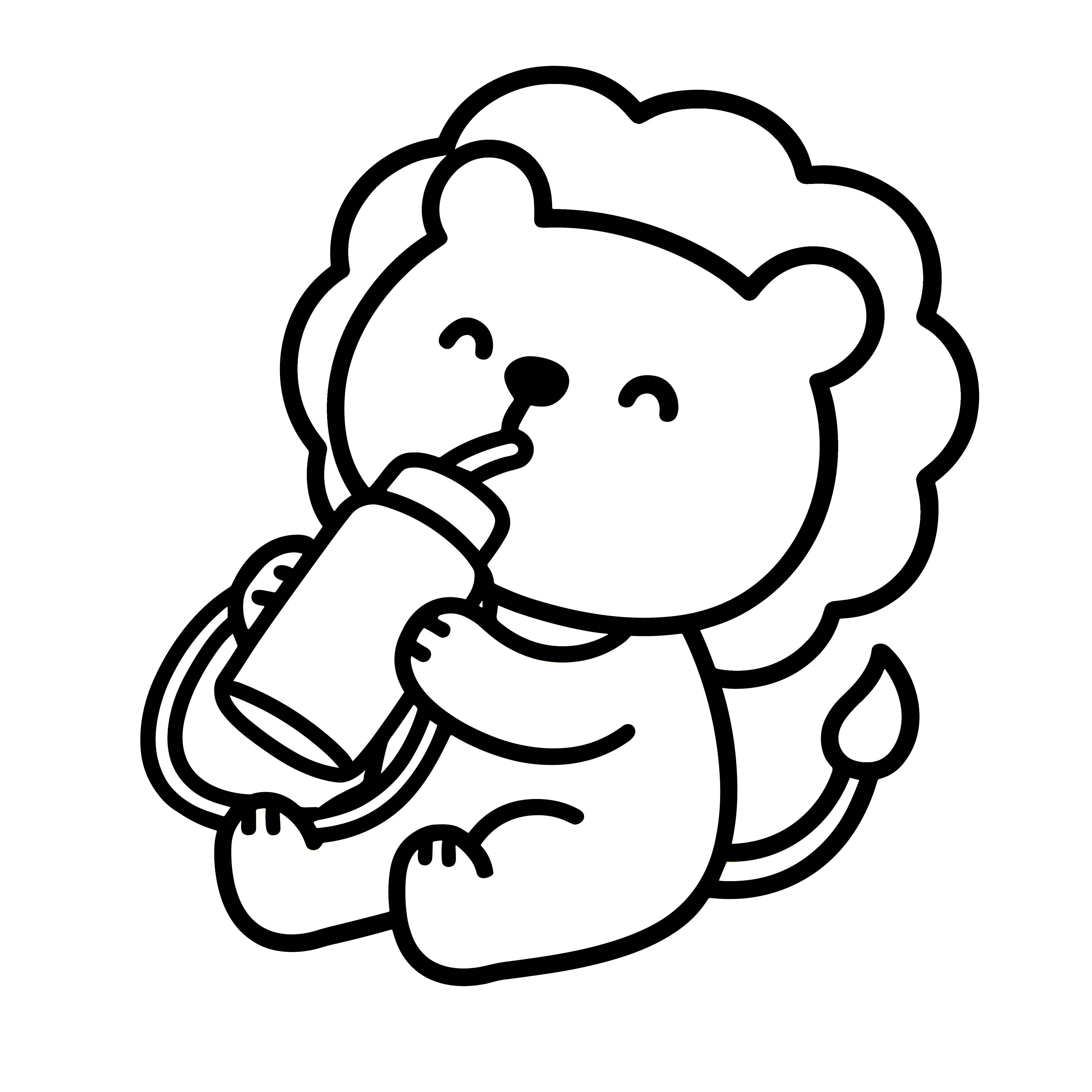 かわいいライオンの水筒イラスト。簡単で無料の白黒(モノクロ)素材。ダウンロードして使えるアイコンです。