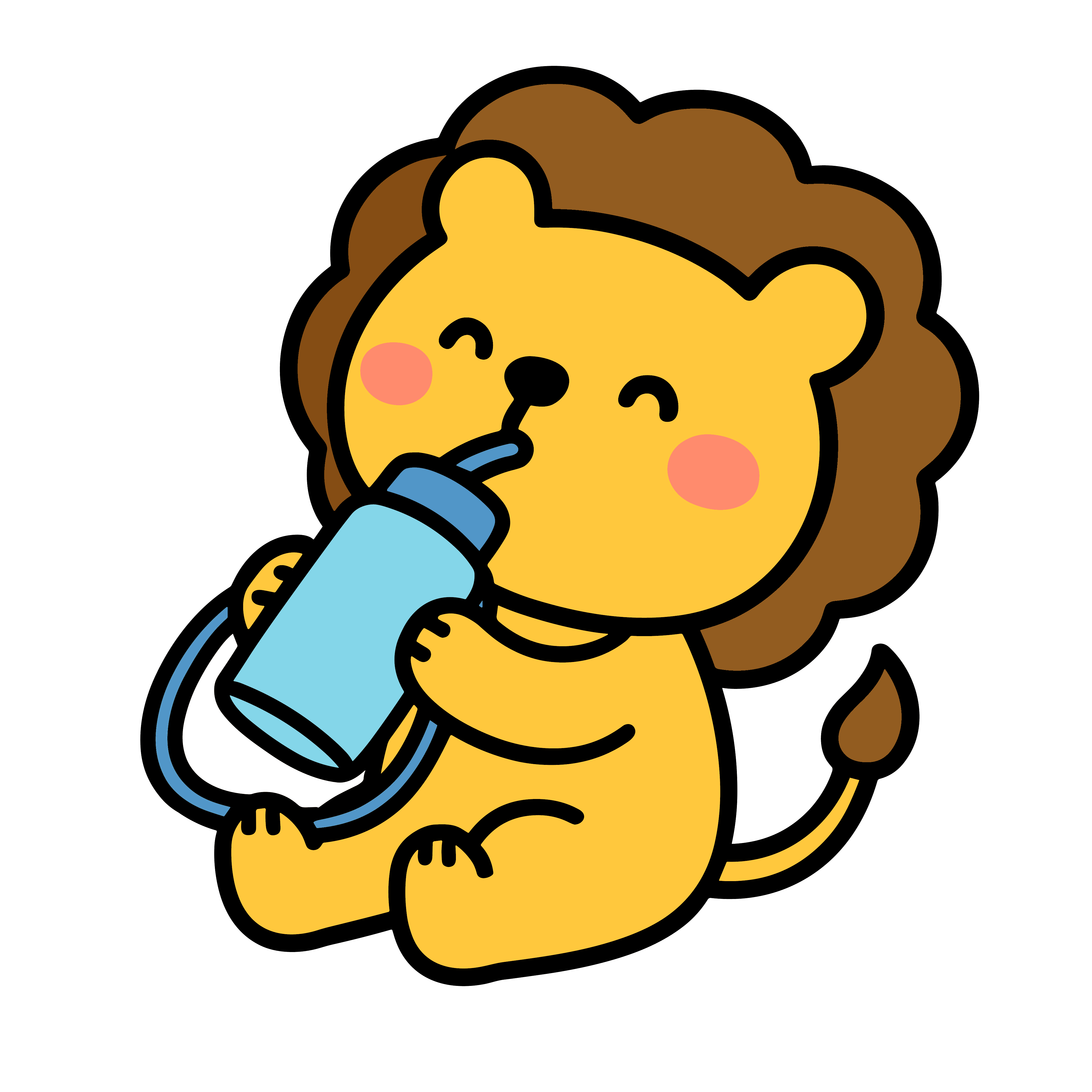 かわいいライオンの水筒イラスト。簡単で無料の背景透過素材。ダウンロードしてアイコンにも使えます。